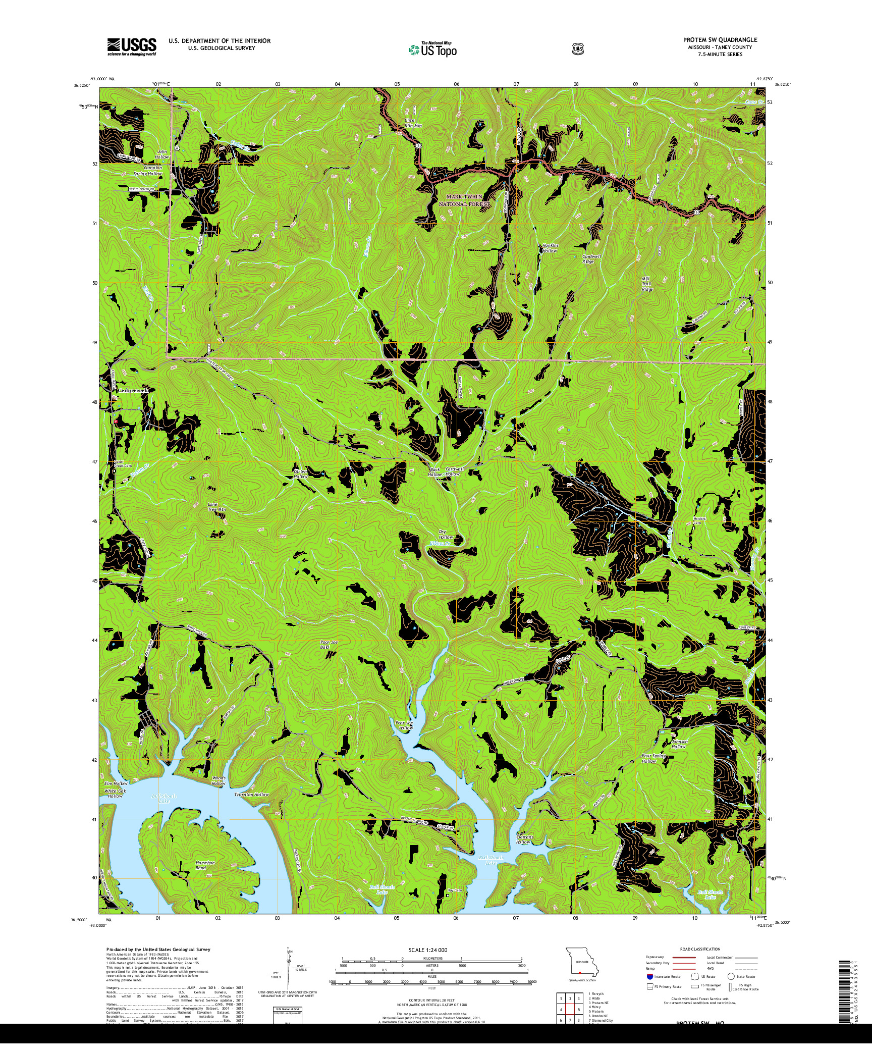 USGS US TOPO 7.5-MINUTE MAP FOR PROTEM SW, MO 2017