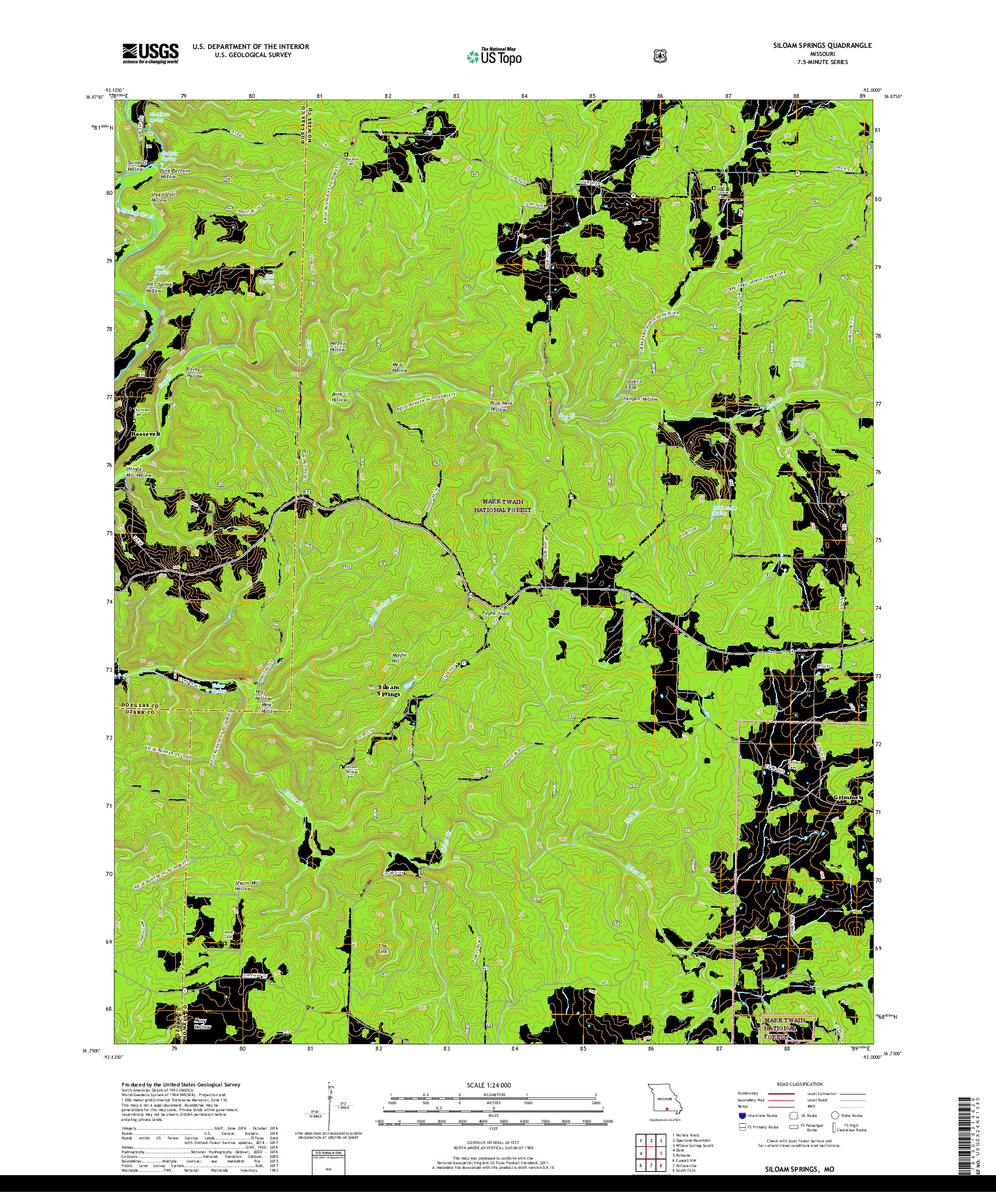 USGS US TOPO 7.5-MINUTE MAP FOR SILOAM SPRINGS, MO 2017