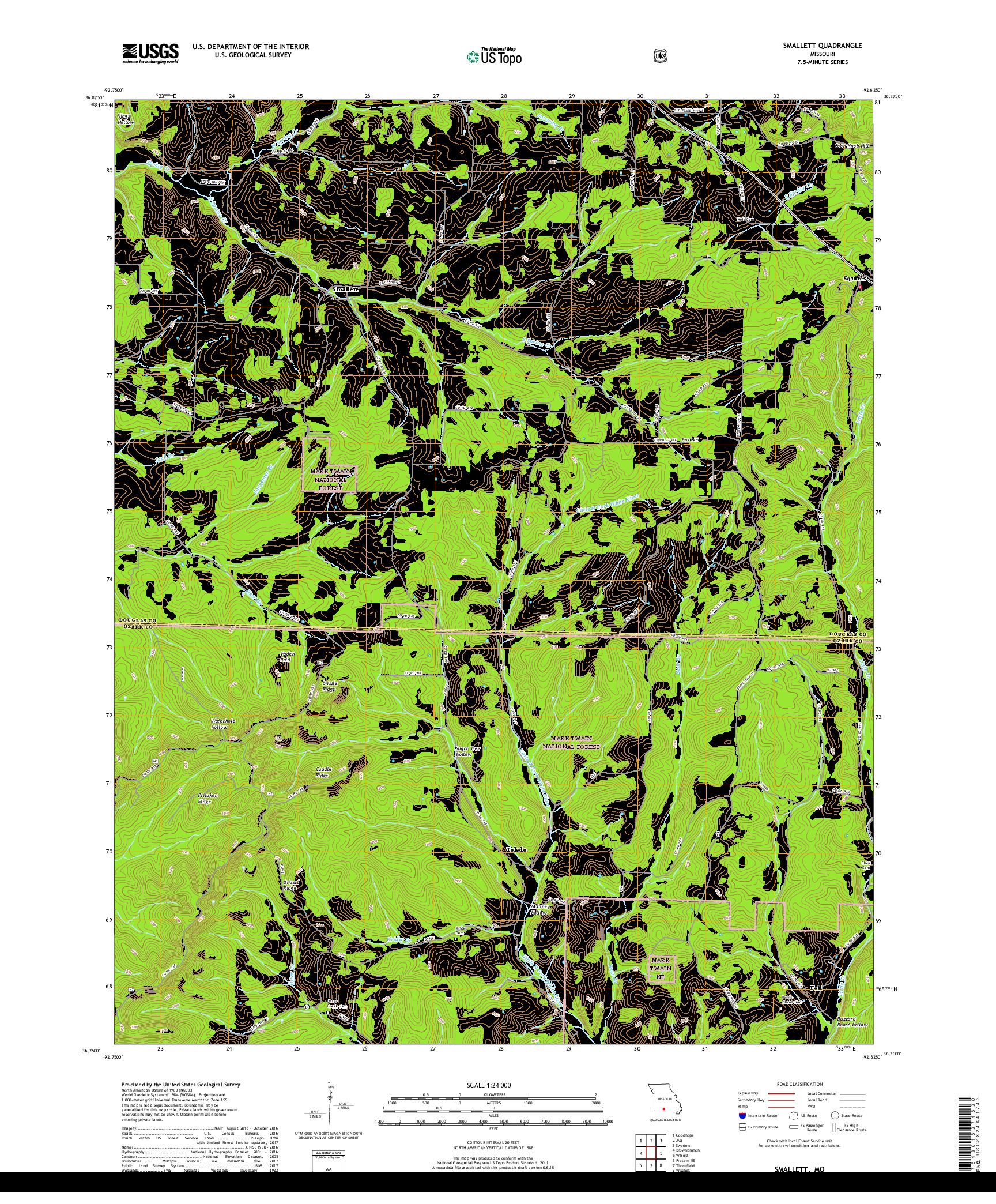 USGS US TOPO 7.5-MINUTE MAP FOR SMALLETT, MO 2017