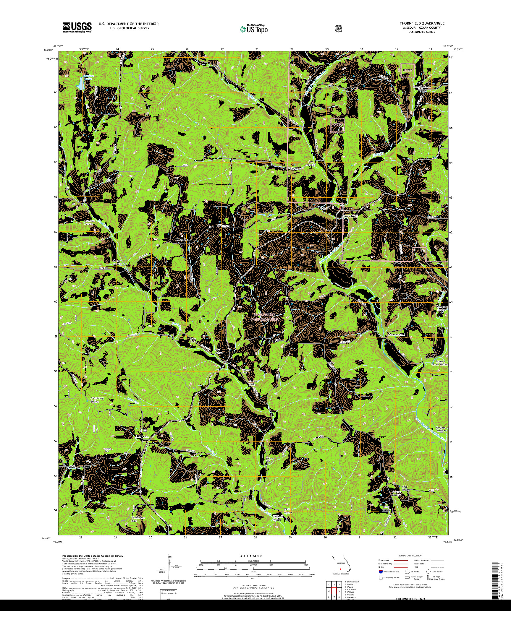 USGS US TOPO 7.5-MINUTE MAP FOR THORNFIELD, MO 2017