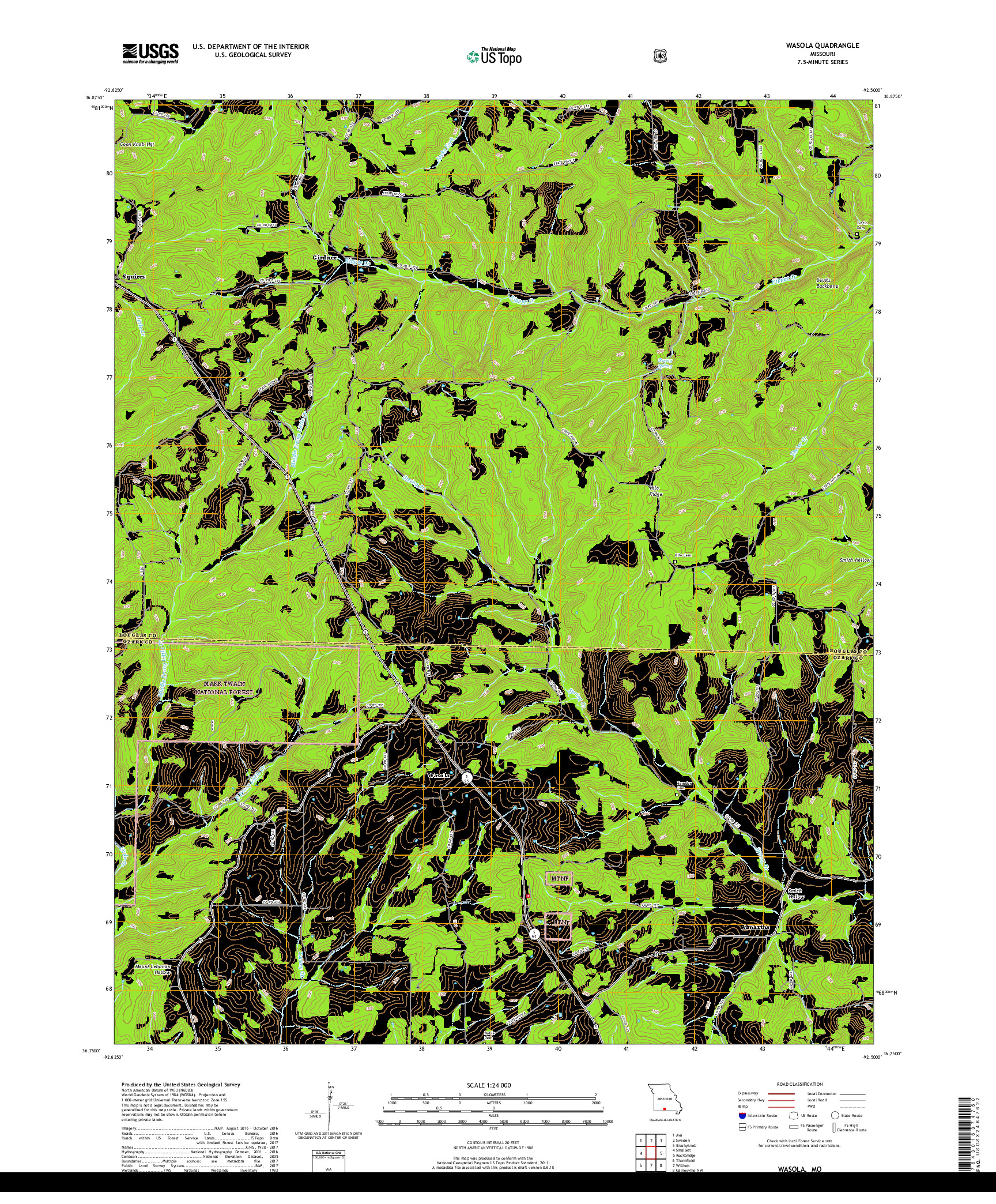 USGS US TOPO 7.5-MINUTE MAP FOR WASOLA, MO 2017