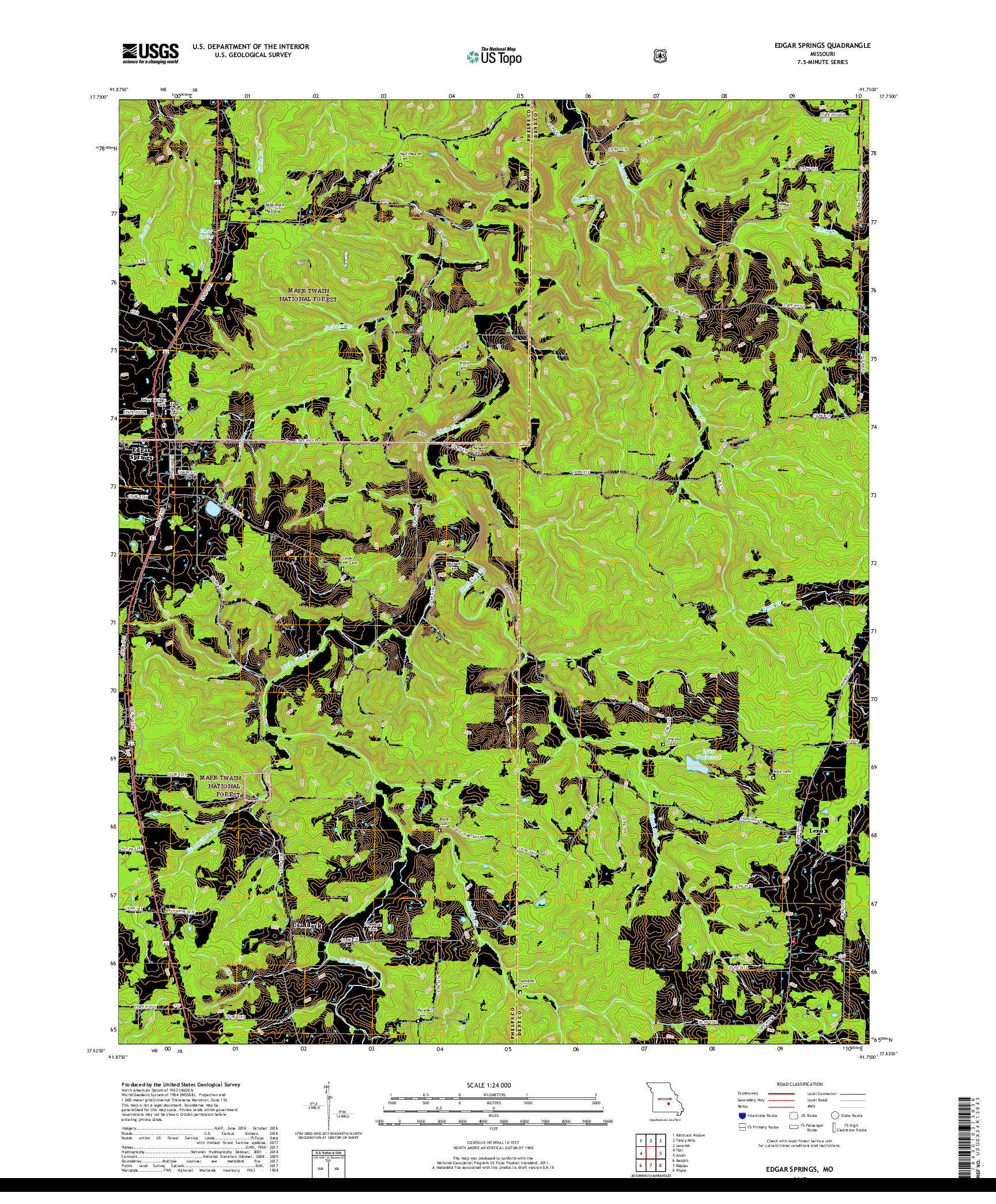 USGS US TOPO 7.5-MINUTE MAP FOR EDGAR SPRINGS, MO 2017