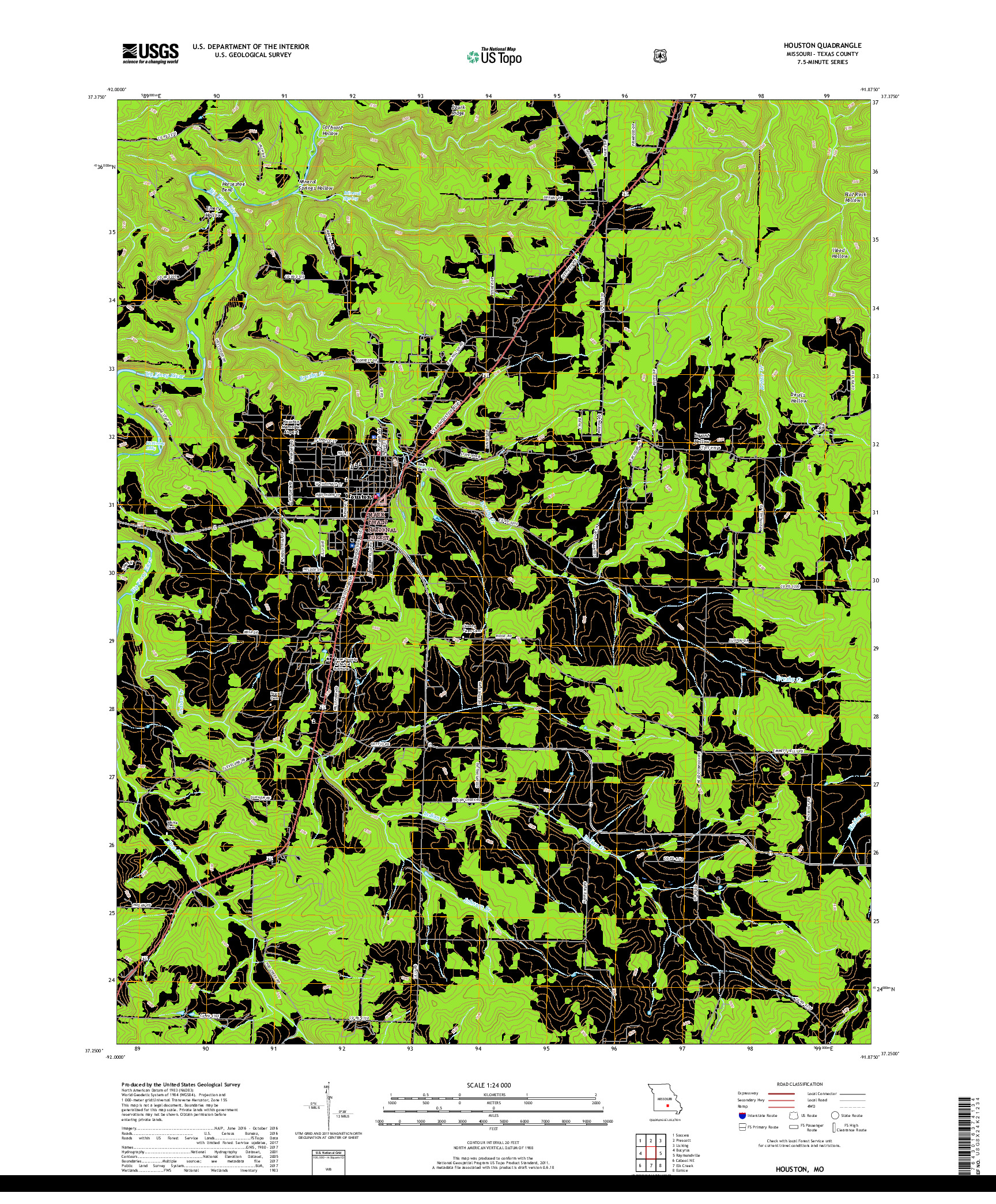 USGS US TOPO 7.5-MINUTE MAP FOR HOUSTON, MO 2017