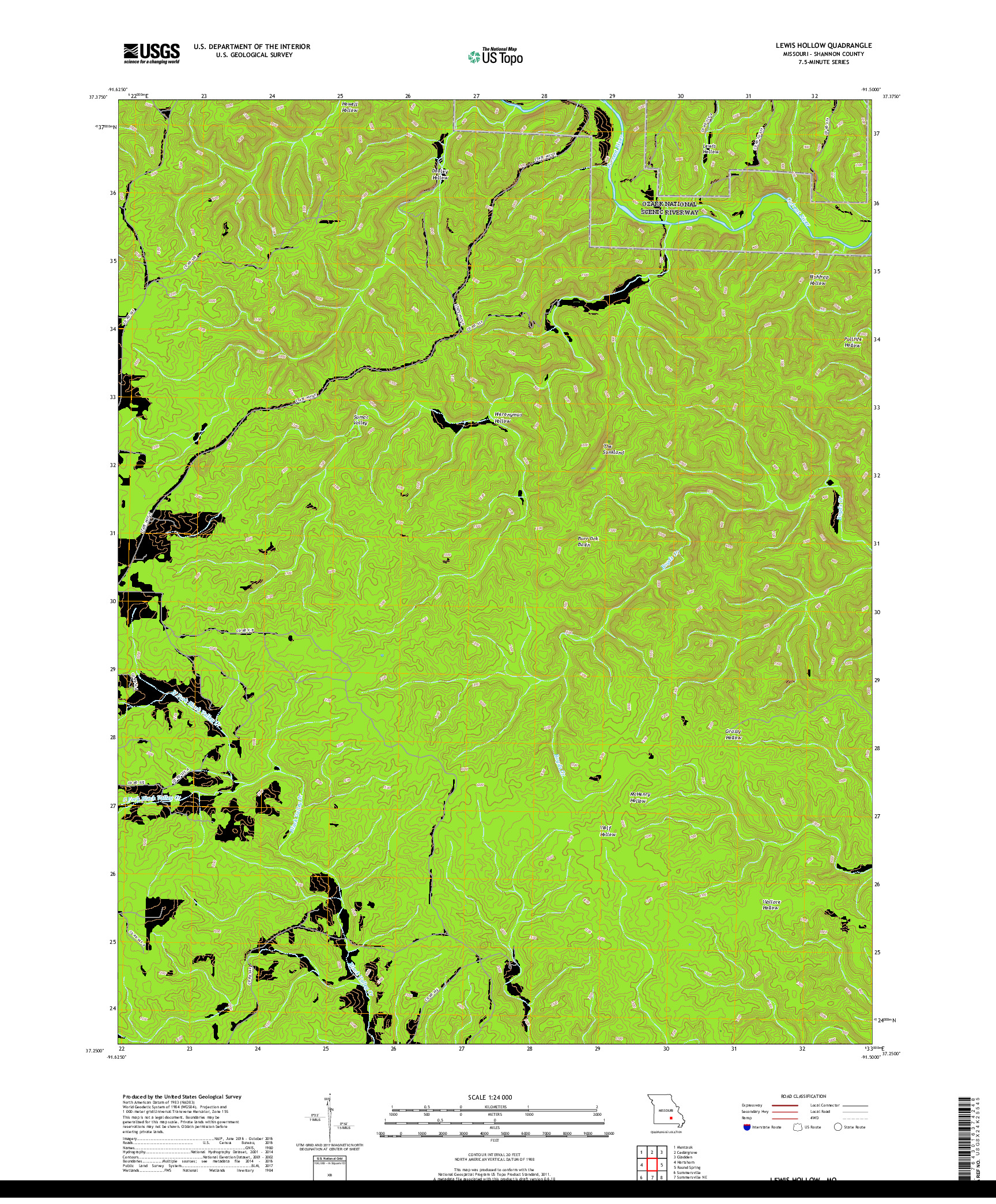 USGS US TOPO 7.5-MINUTE MAP FOR LEWIS HOLLOW, MO 2017