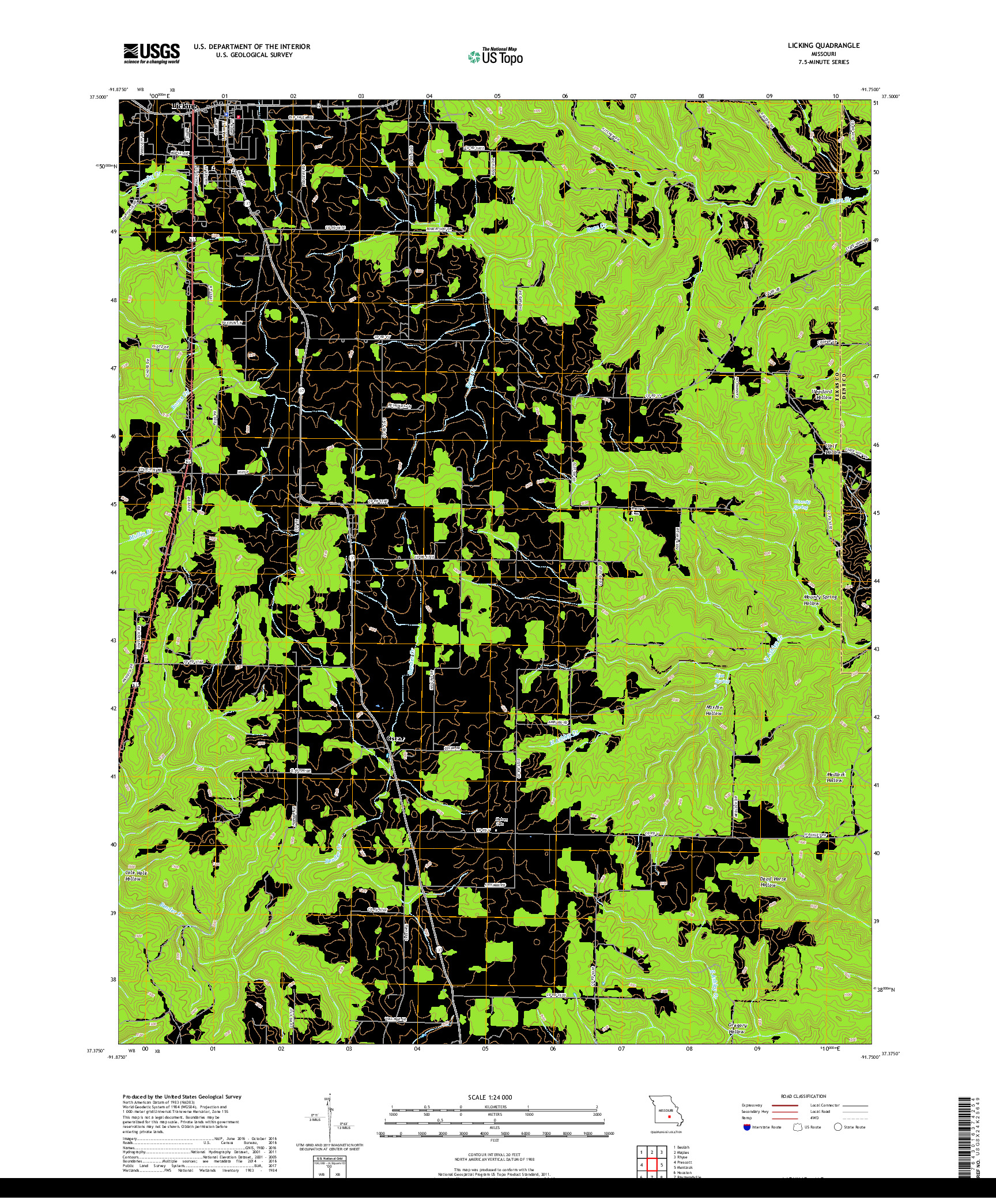 USGS US TOPO 7.5-MINUTE MAP FOR LICKING, MO 2017