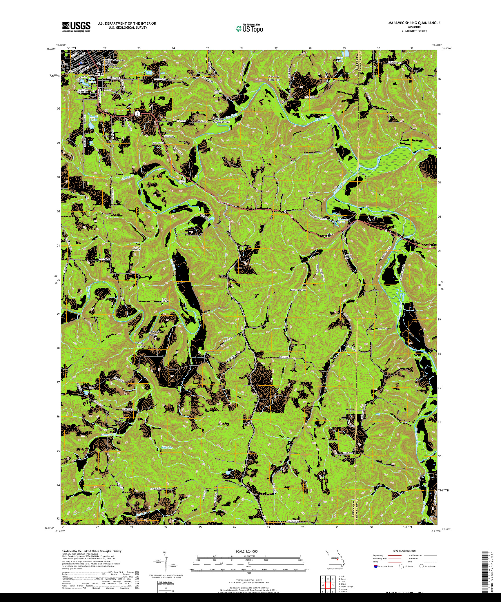 USGS US TOPO 7.5-MINUTE MAP FOR MARAMEC SPRING, MO 2017