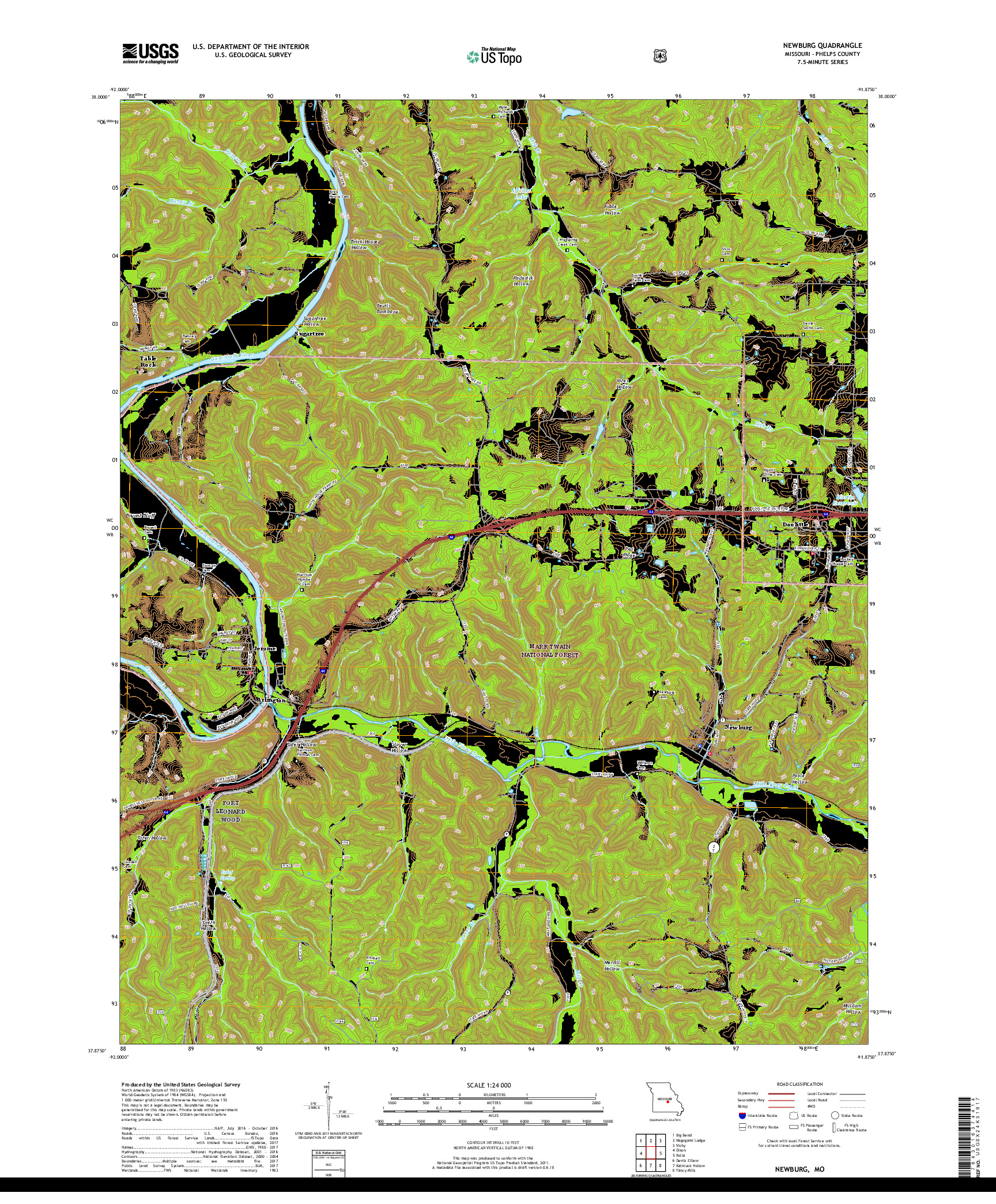 USGS US TOPO 7.5-MINUTE MAP FOR NEWBURG, MO 2017