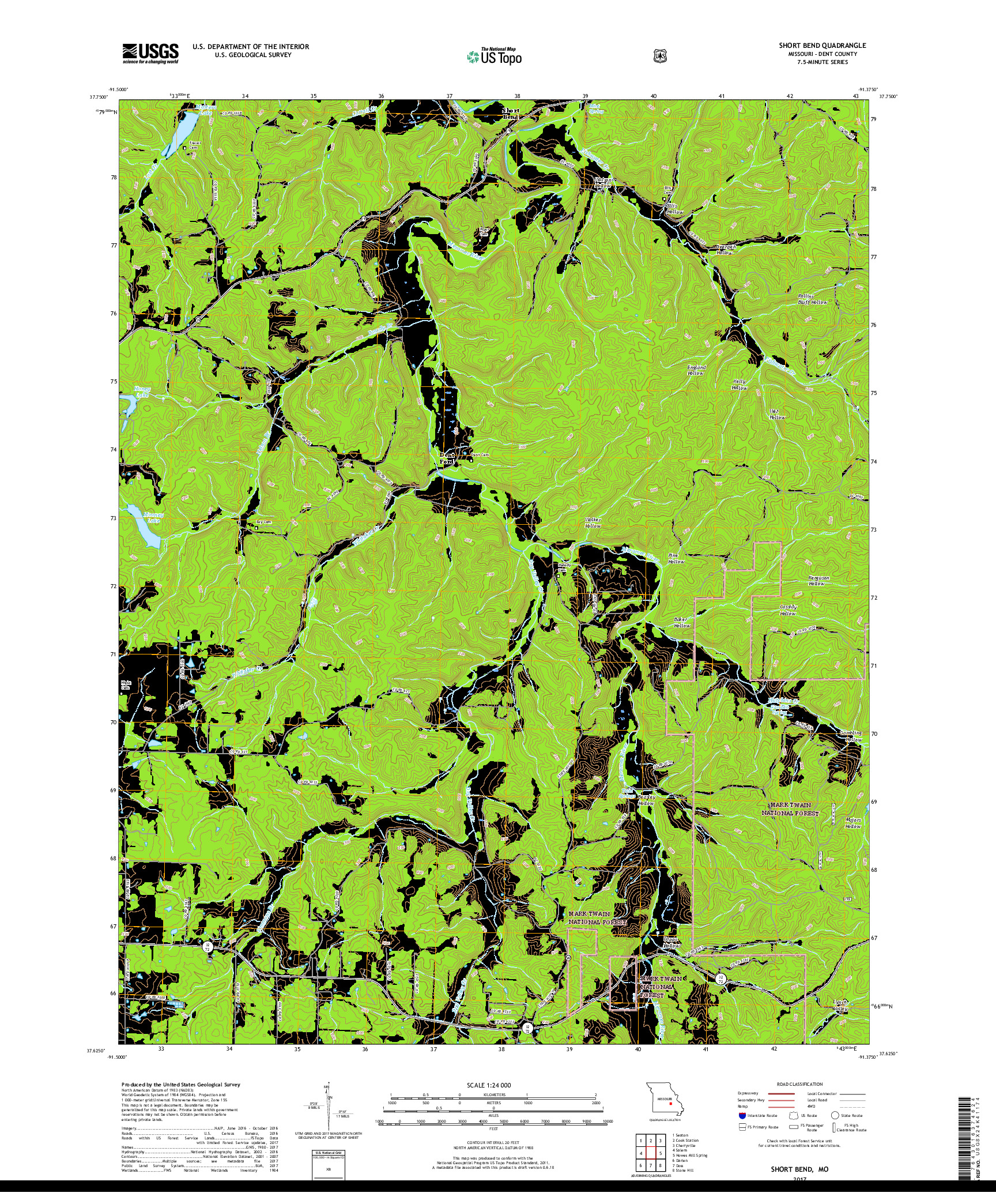 USGS US TOPO 7.5-MINUTE MAP FOR SHORT BEND, MO 2017