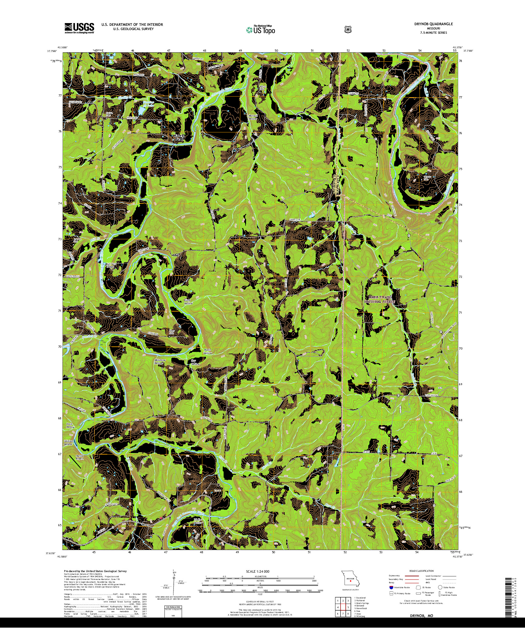 USGS US TOPO 7.5-MINUTE MAP FOR DRYNOB, MO 2017