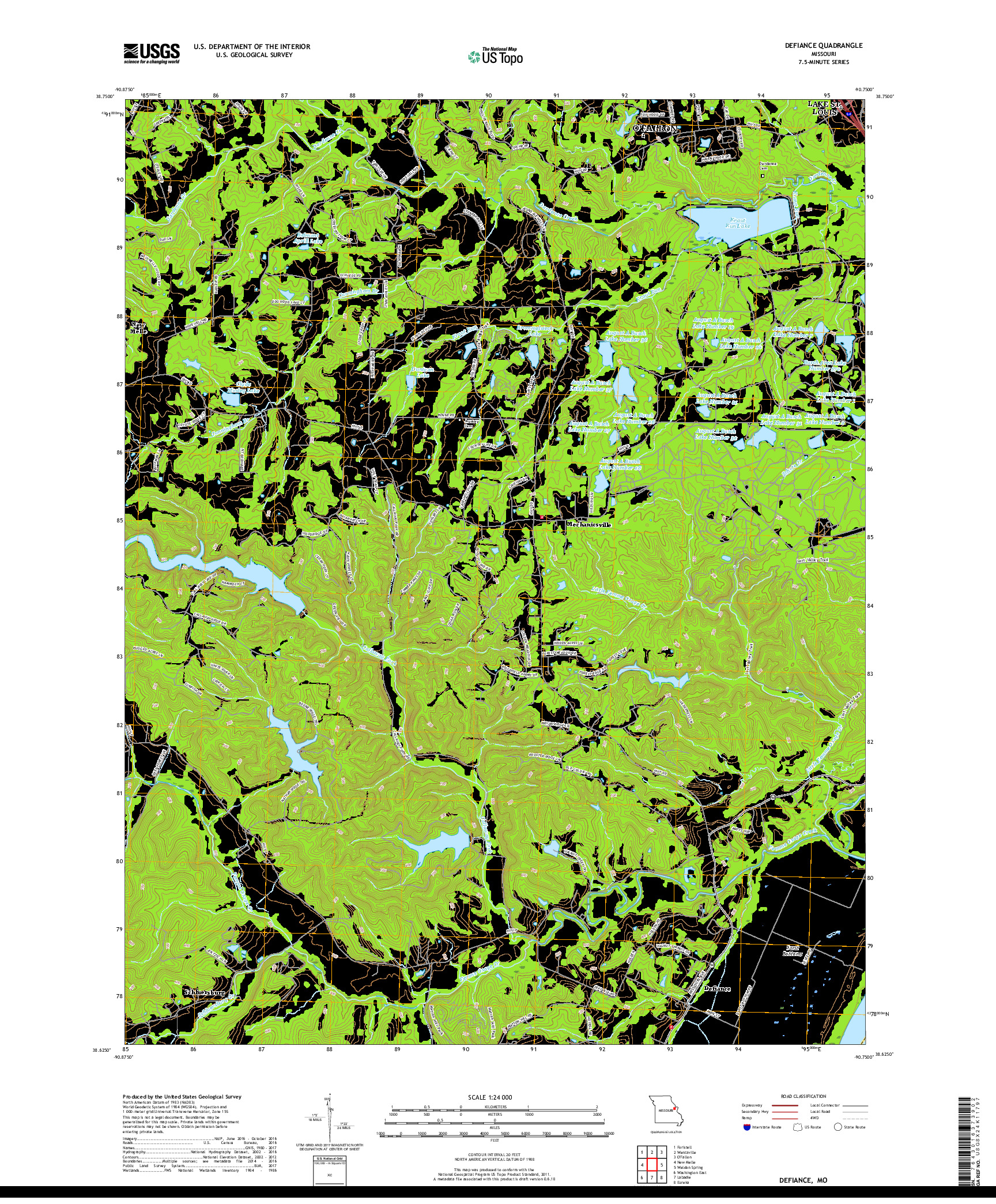 USGS US TOPO 7.5-MINUTE MAP FOR DEFIANCE, MO 2017