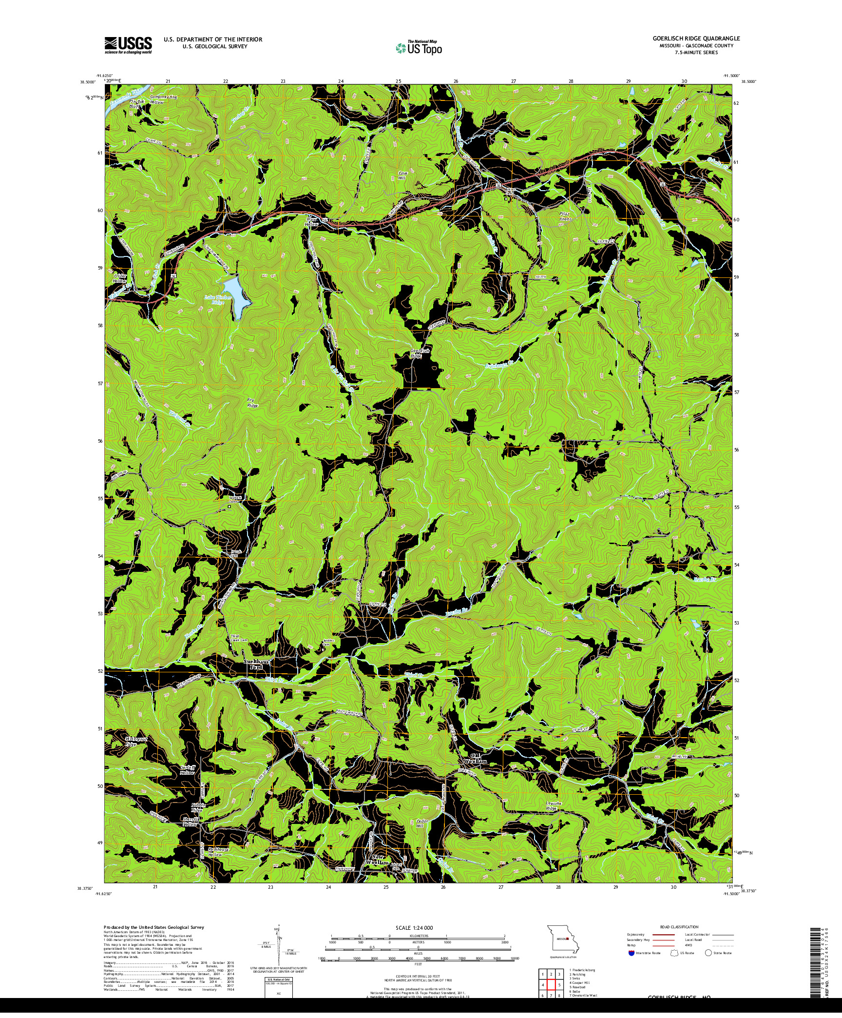 USGS US TOPO 7.5-MINUTE MAP FOR GOERLISCH RIDGE, MO 2017