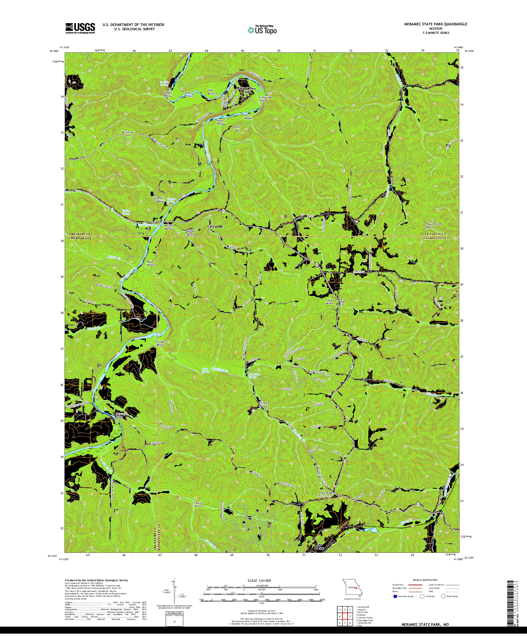 USGS US TOPO 7.5-MINUTE MAP FOR MERAMEC STATE PARK, MO 2017