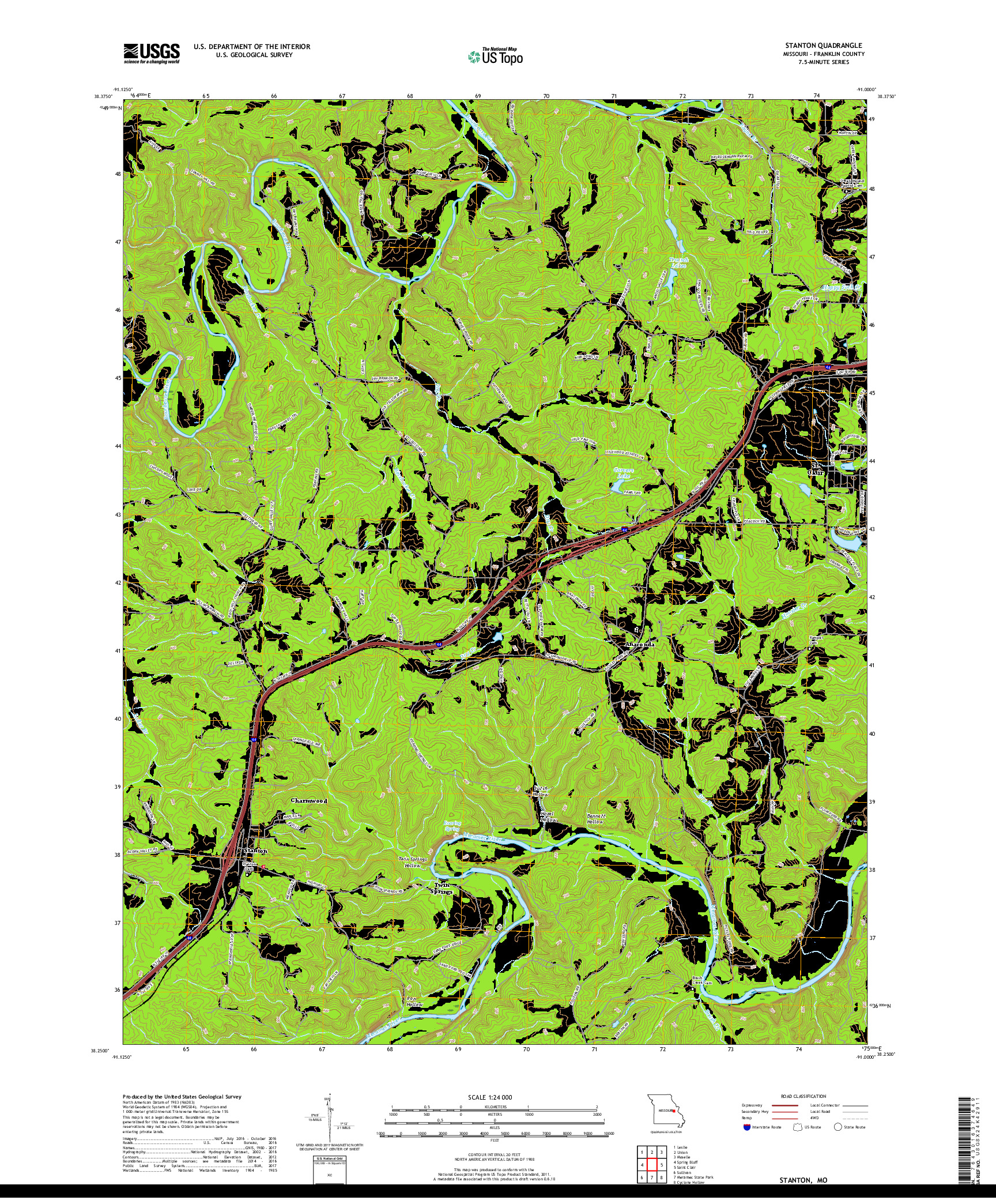 USGS US TOPO 7.5-MINUTE MAP FOR STANTON, MO 2017