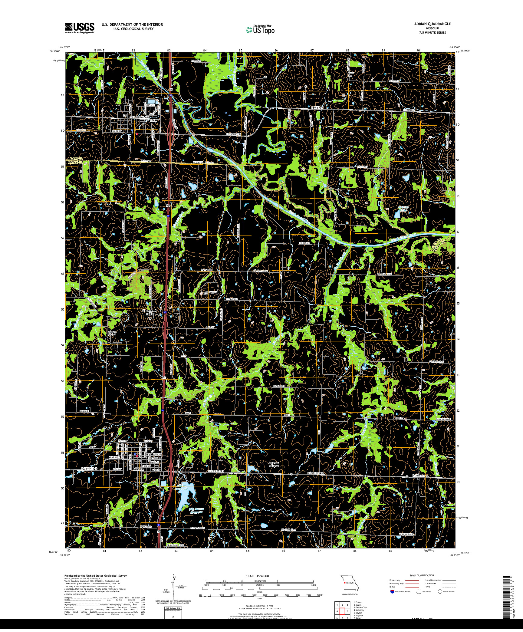 USGS US TOPO 7.5-MINUTE MAP FOR ADRIAN, MO 2017