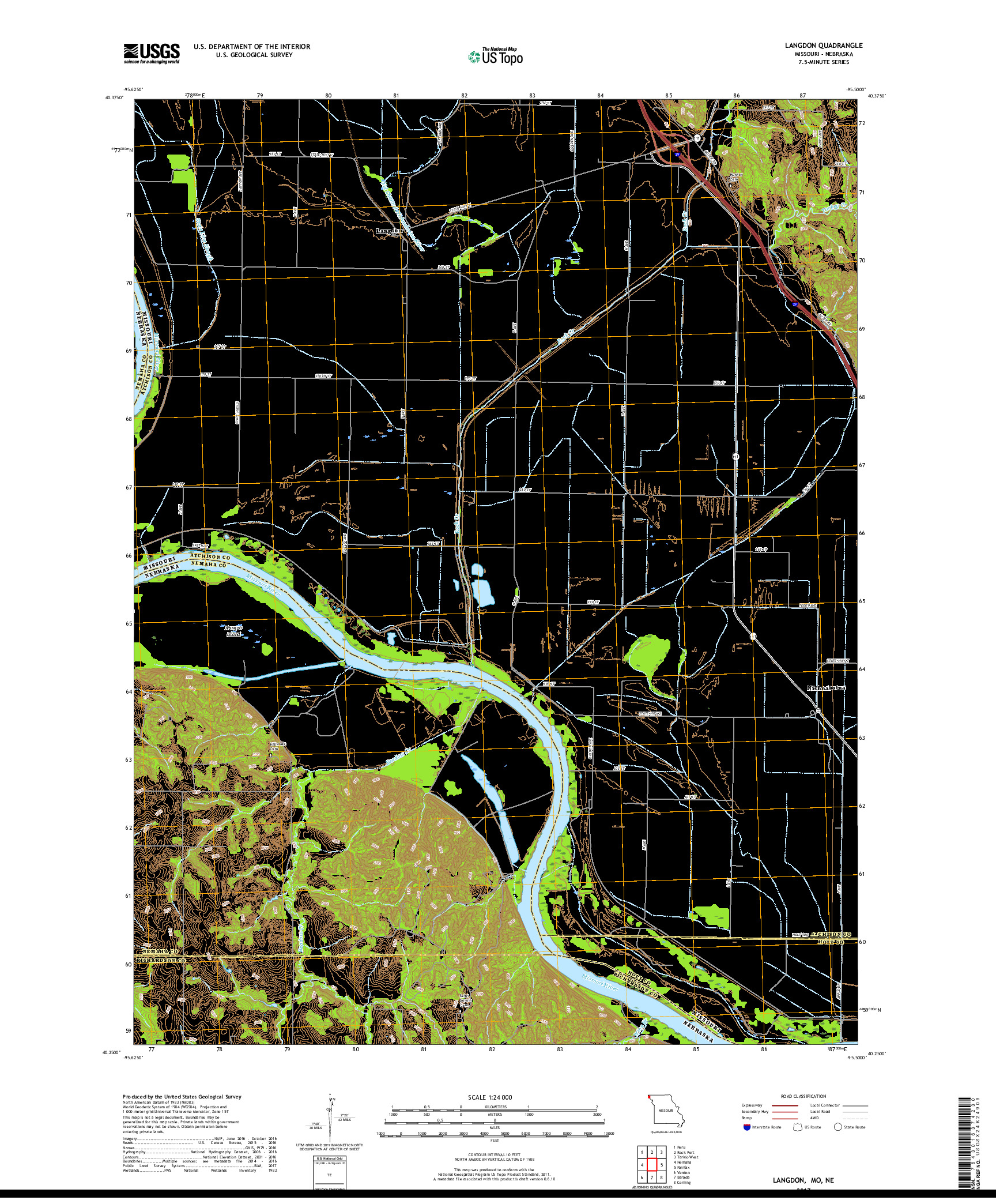 USGS US TOPO 7.5-MINUTE MAP FOR LANGDON, MO,NE 2017