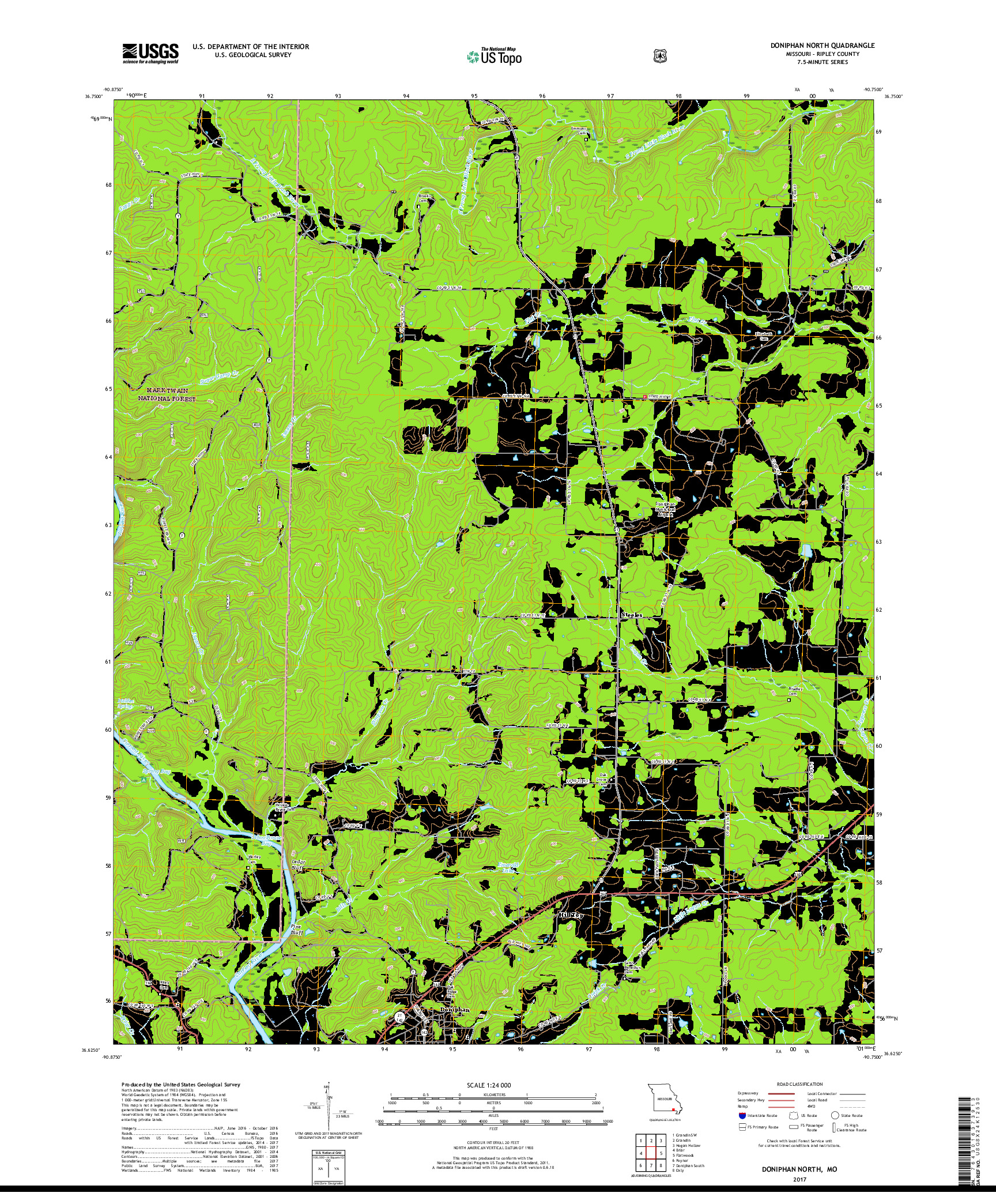 USGS US TOPO 7.5-MINUTE MAP FOR DONIPHAN NORTH, MO 2017