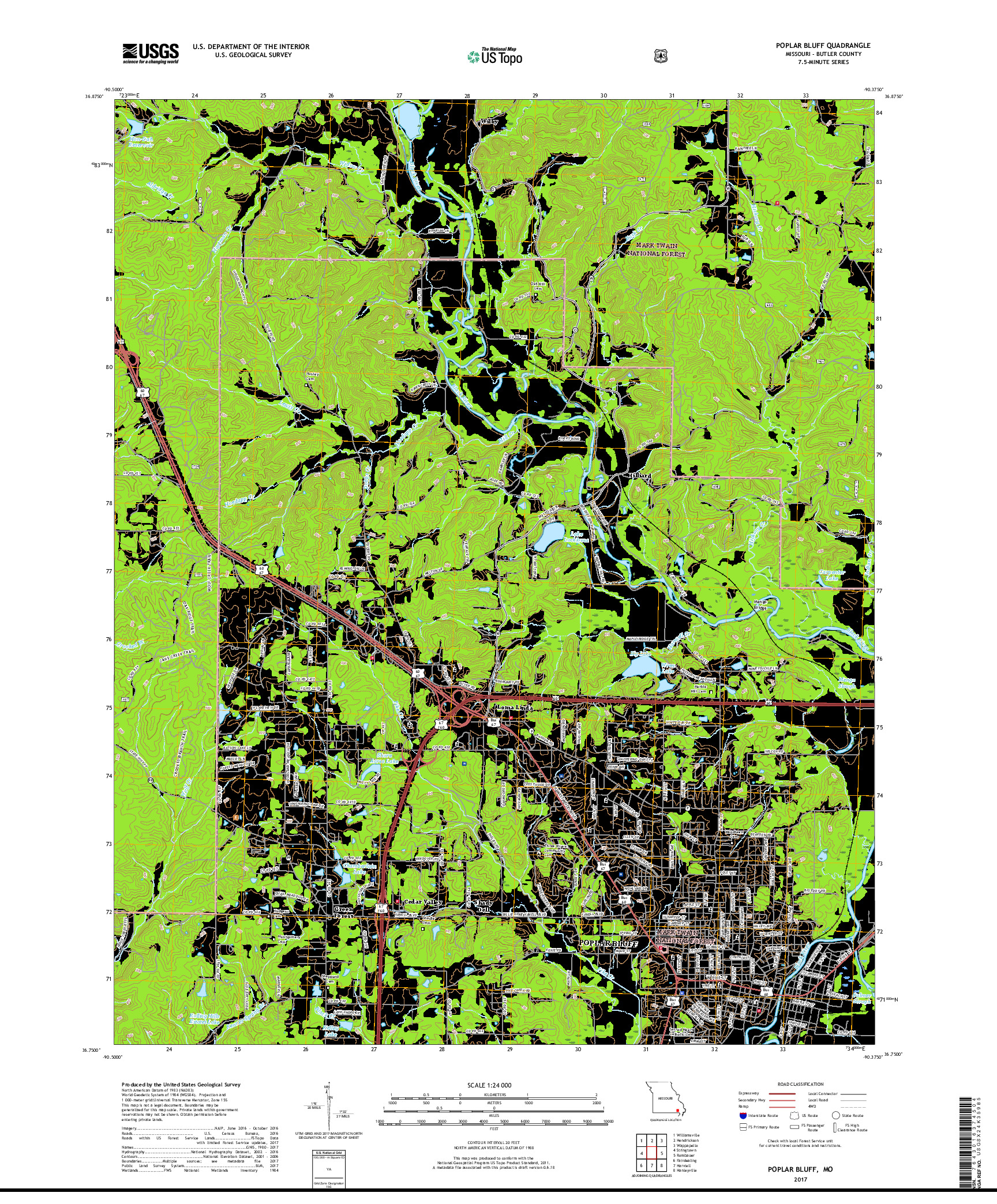 USGS US TOPO 7.5-MINUTE MAP FOR POPLAR BLUFF, MO 2017