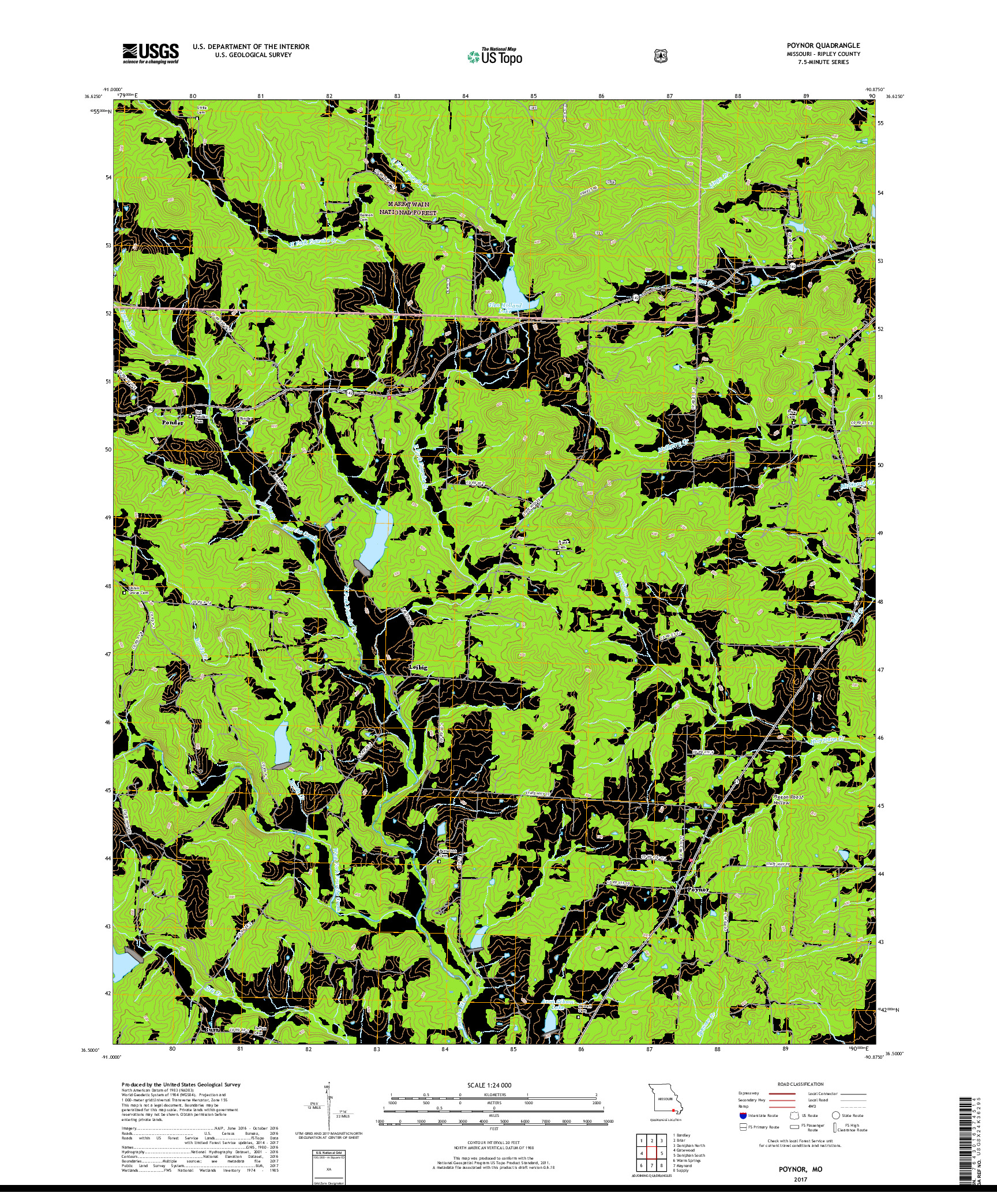 USGS US TOPO 7.5-MINUTE MAP FOR POYNOR, MO 2017