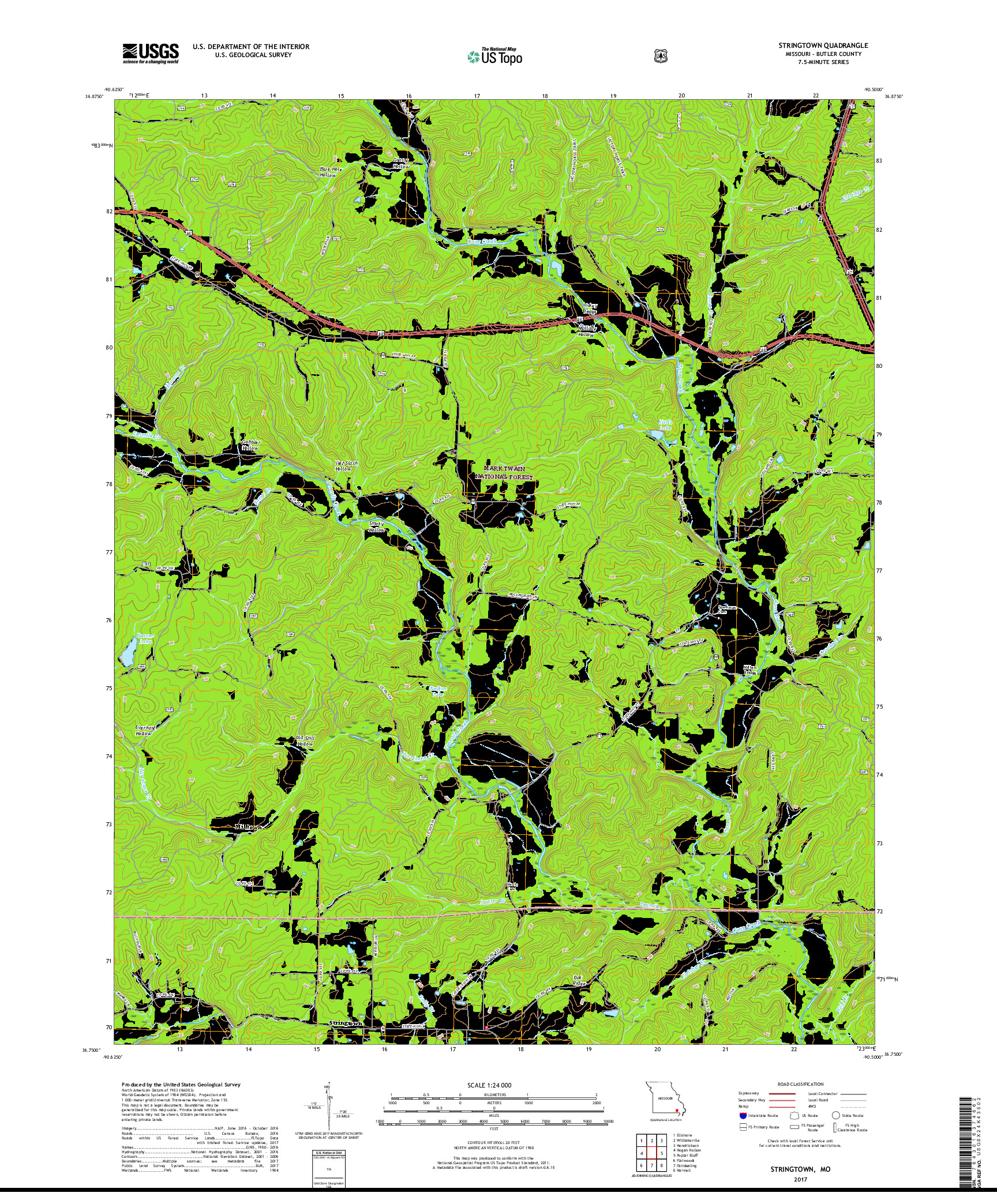 USGS US TOPO 7.5-MINUTE MAP FOR STRINGTOWN, MO 2017