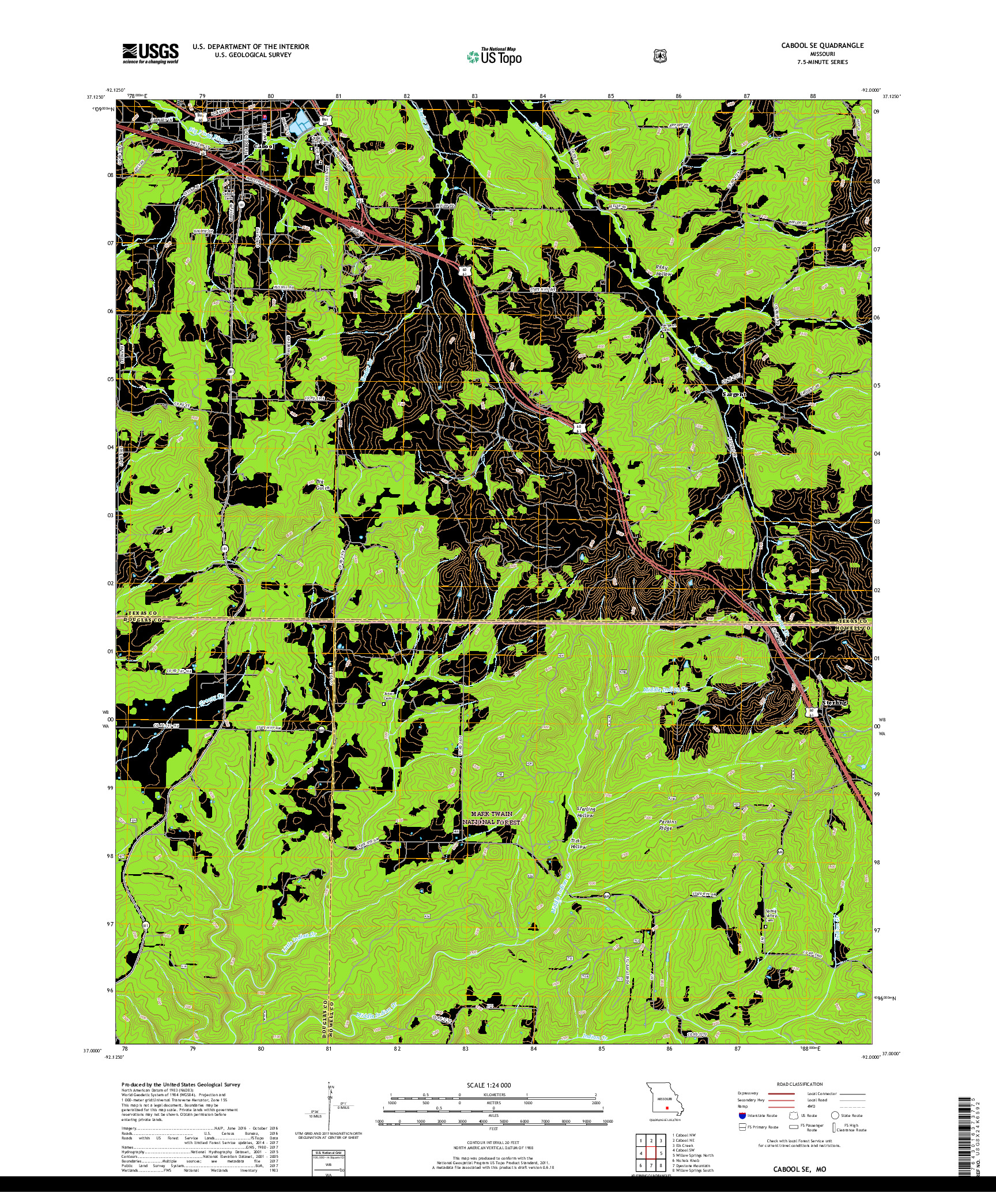 USGS US TOPO 7.5-MINUTE MAP FOR CABOOL SE, MO 2017