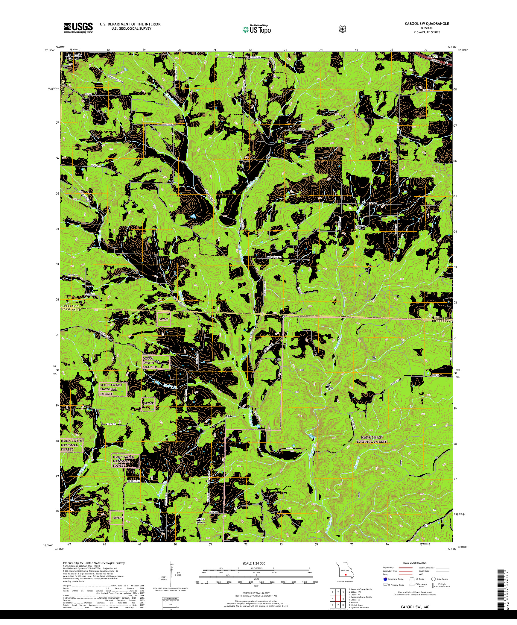 USGS US TOPO 7.5-MINUTE MAP FOR CABOOL SW, MO 2017