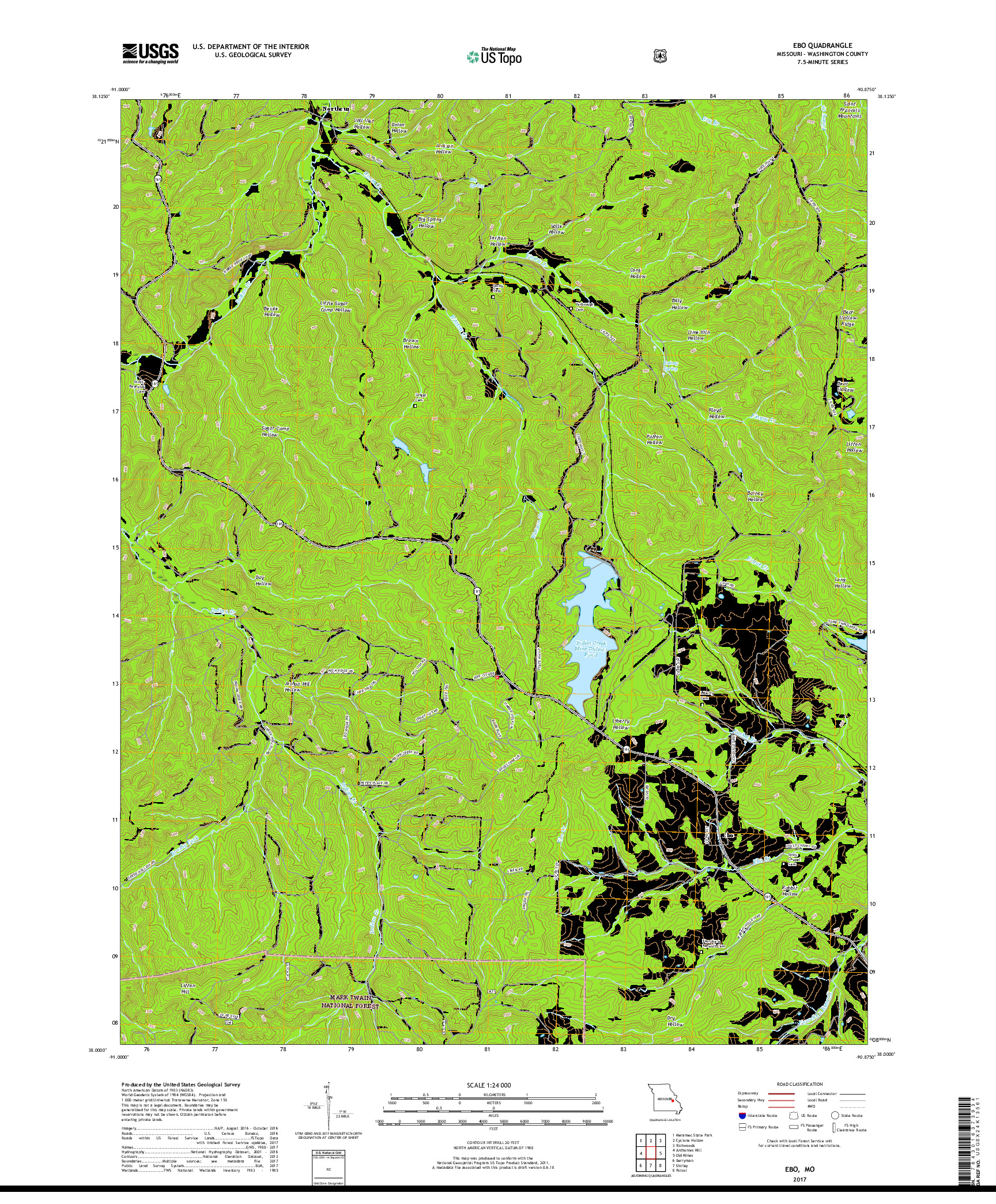 USGS US TOPO 7.5-MINUTE MAP FOR EBO, MO 2017
