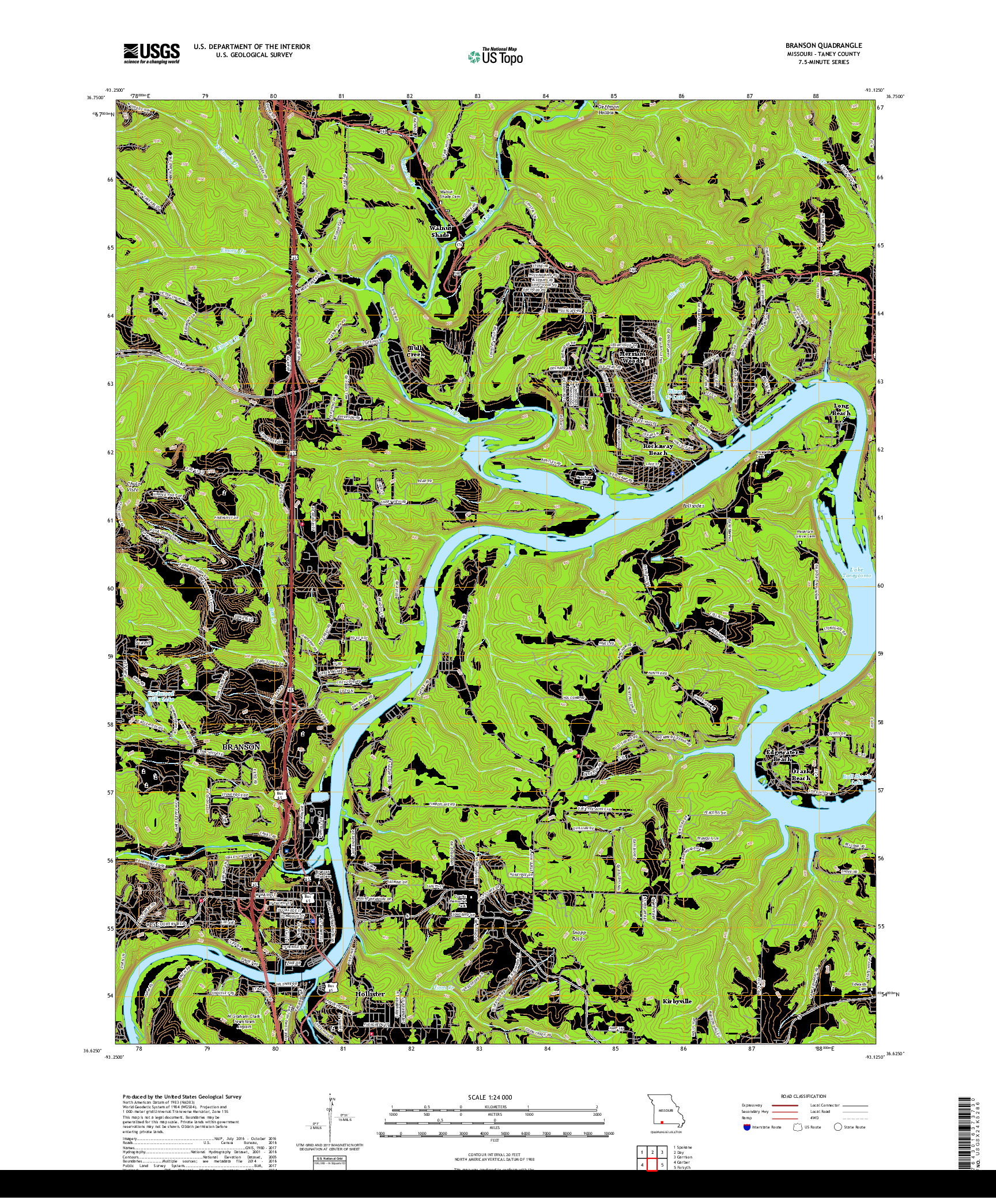 USGS US TOPO 7.5-MINUTE MAP FOR BRANSON, MO 2017