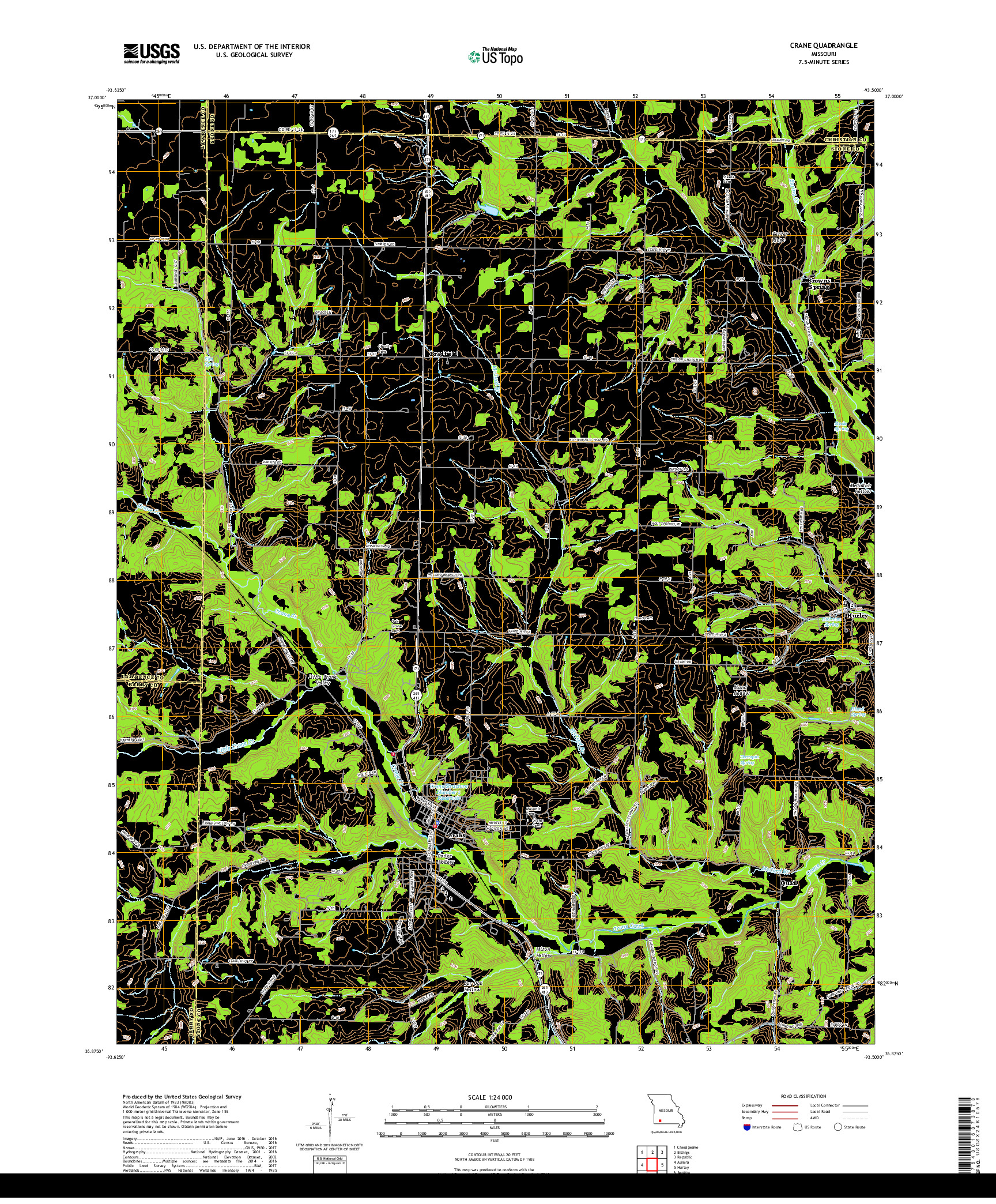 USGS US TOPO 7.5-MINUTE MAP FOR CRANE, MO 2017