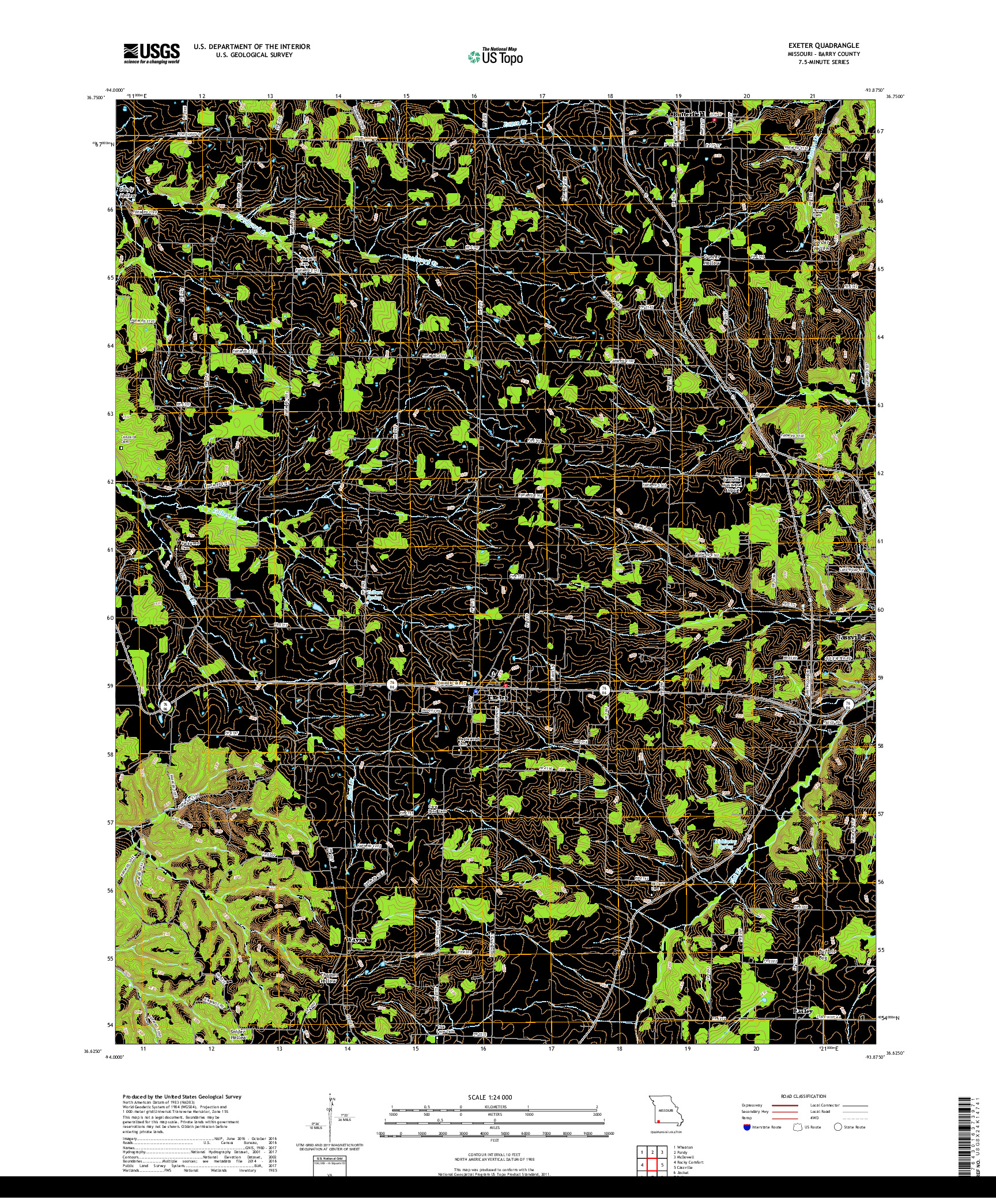 USGS US TOPO 7.5-MINUTE MAP FOR EXETER, MO 2017