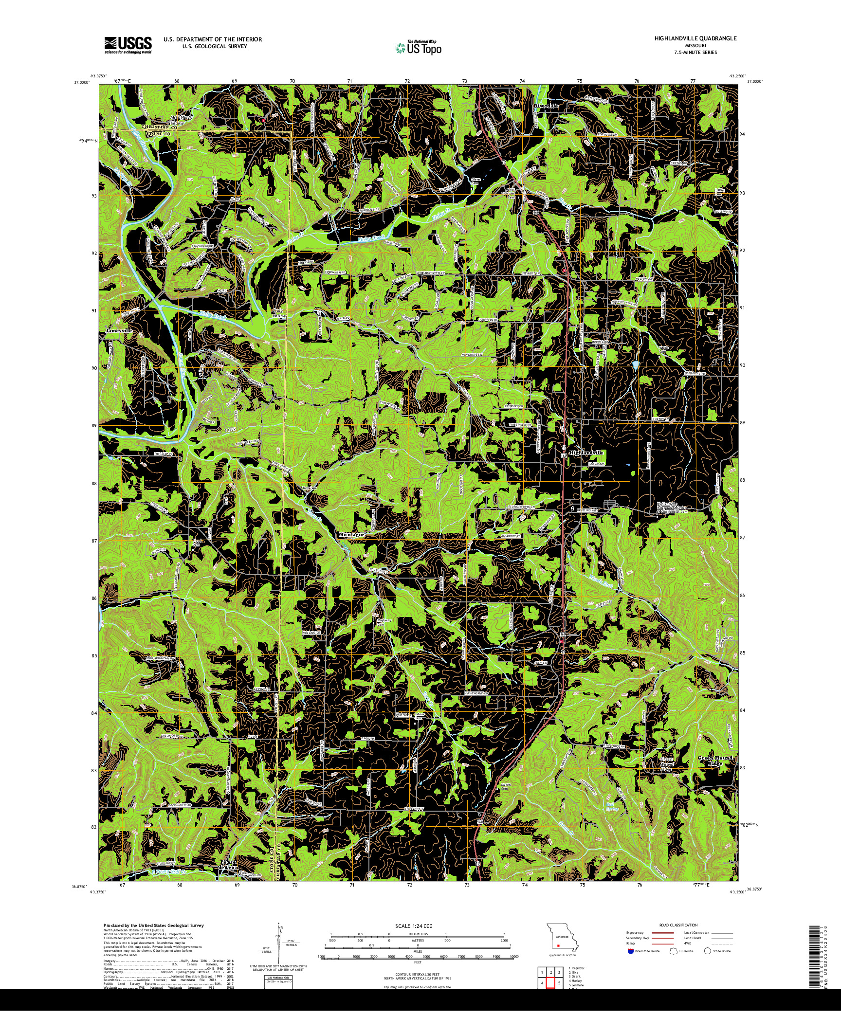 USGS US TOPO 7.5-MINUTE MAP FOR HIGHLANDVILLE, MO 2017