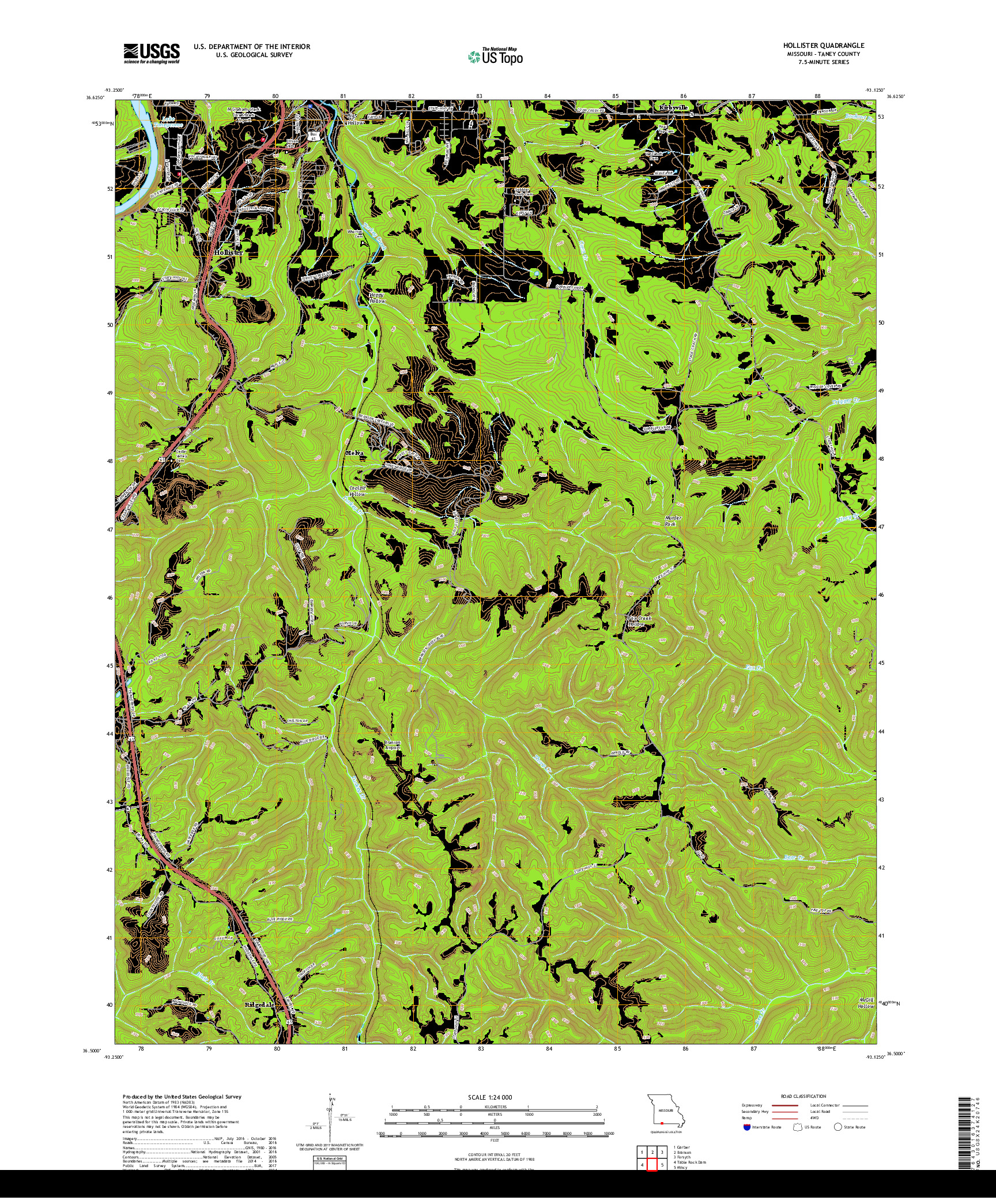 USGS US TOPO 7.5-MINUTE MAP FOR HOLLISTER, MO 2017