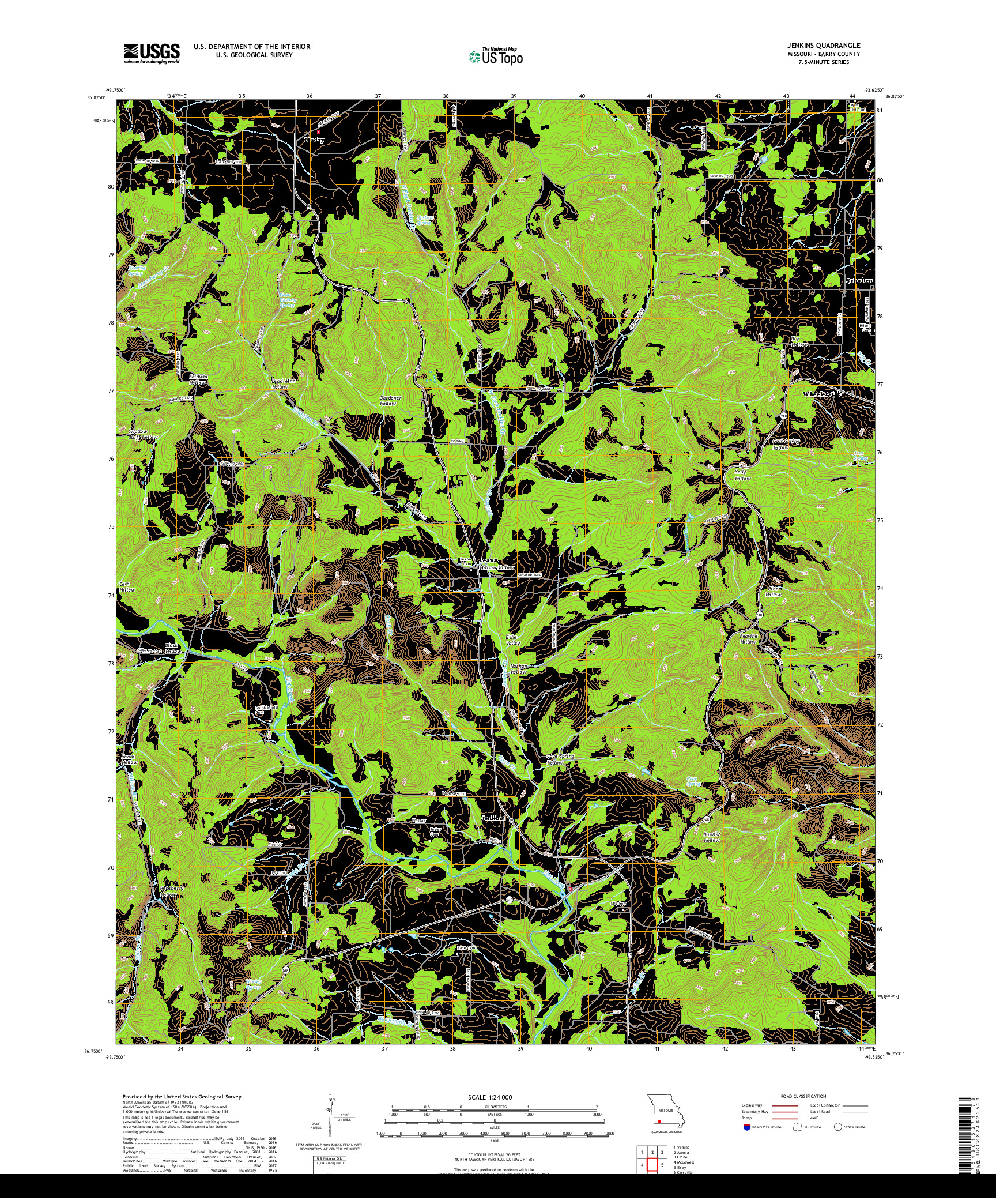 USGS US TOPO 7.5-MINUTE MAP FOR JENKINS, MO 2017