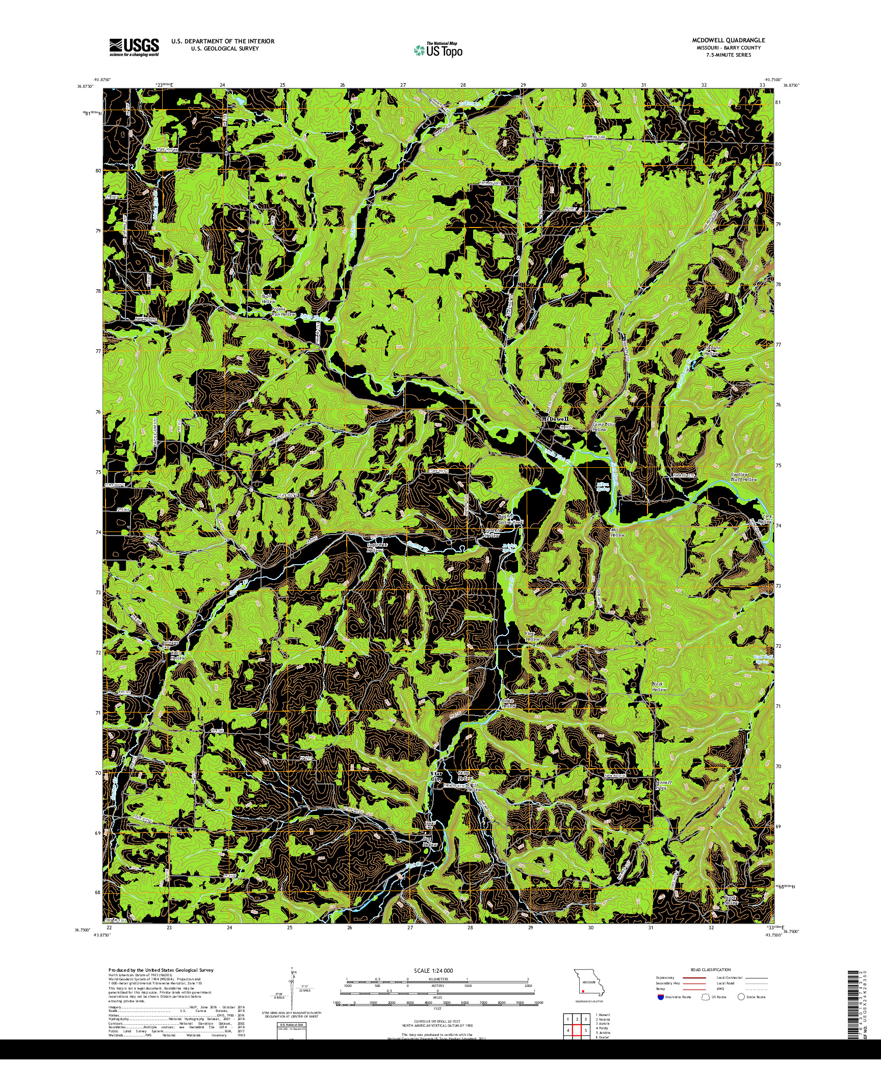 USGS US TOPO 7.5-MINUTE MAP FOR MCDOWELL, MO 2017