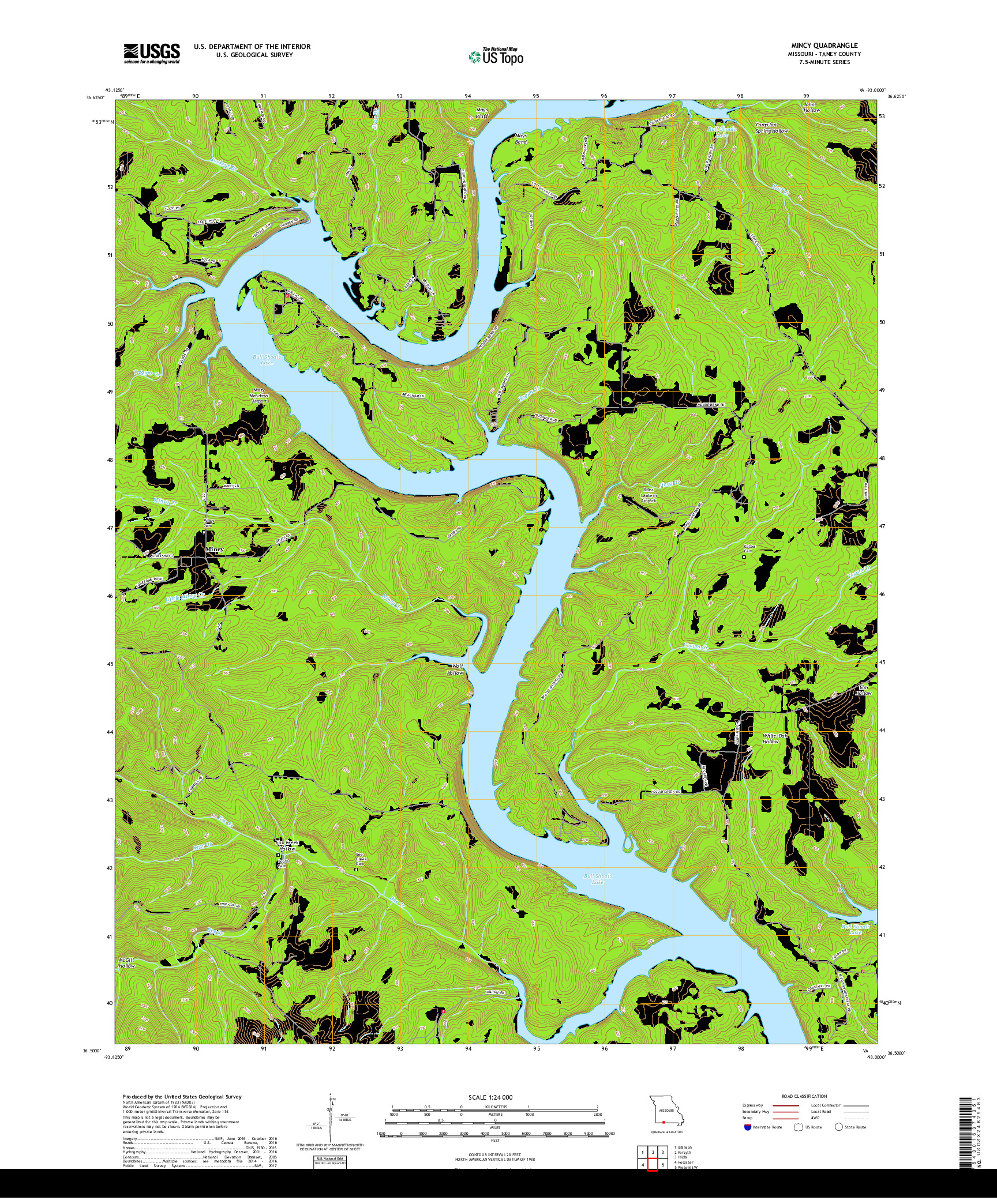 USGS US TOPO 7.5-MINUTE MAP FOR MINCY, MO 2017