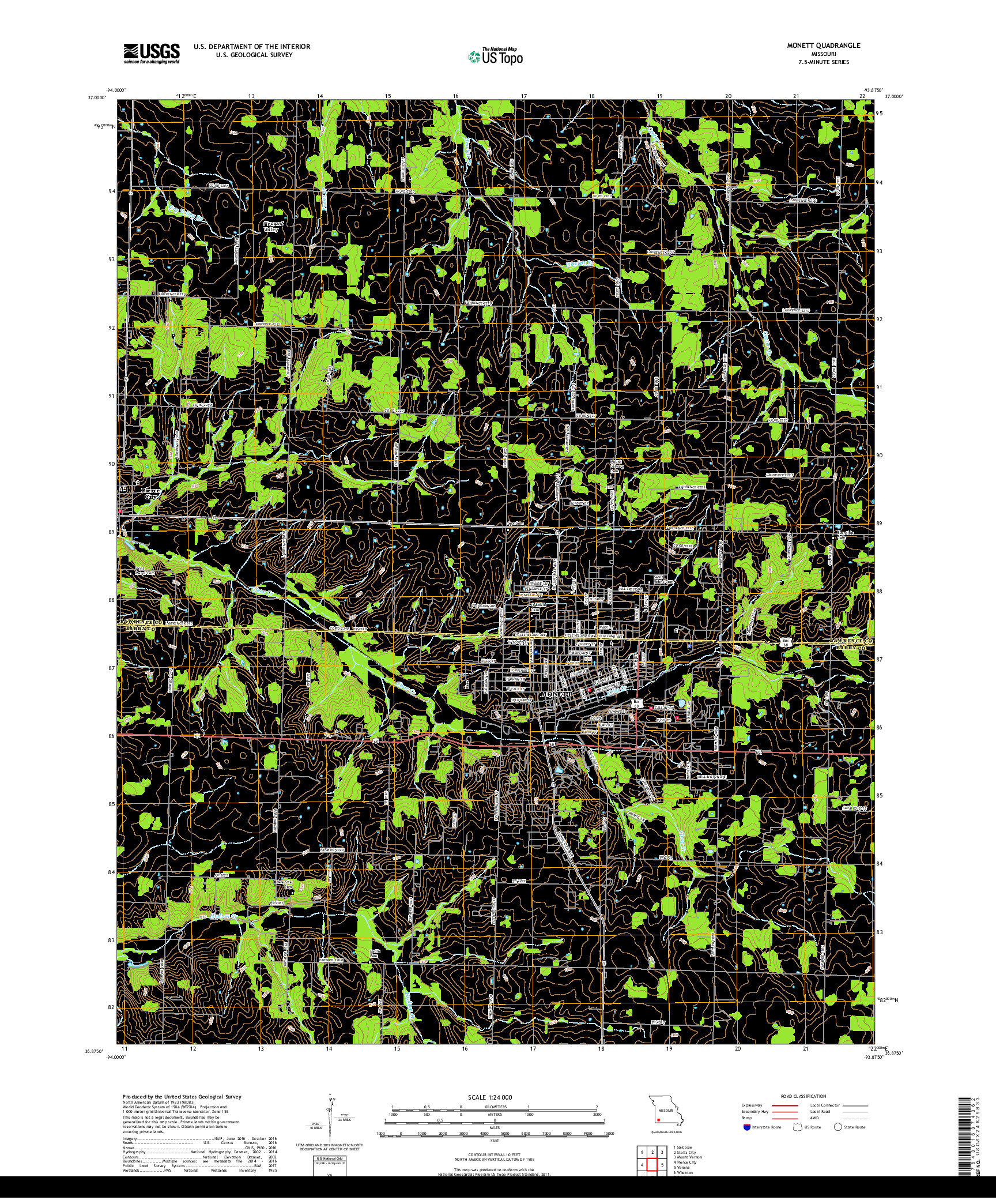 USGS US TOPO 7.5-MINUTE MAP FOR MONETT, MO 2017