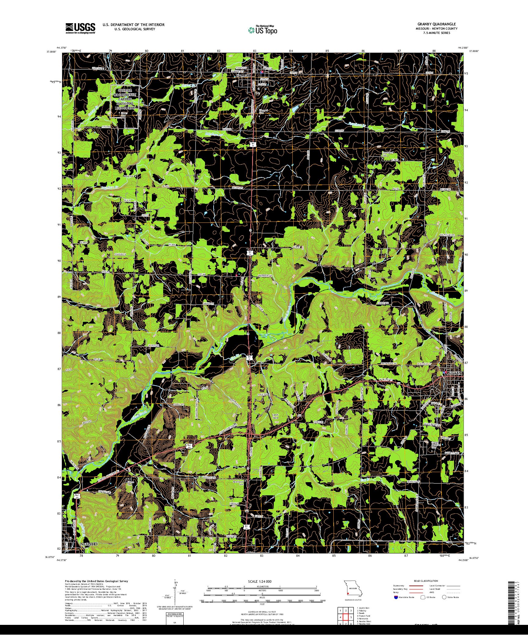 USGS US TOPO 7.5-MINUTE MAP FOR GRANBY, MO 2017