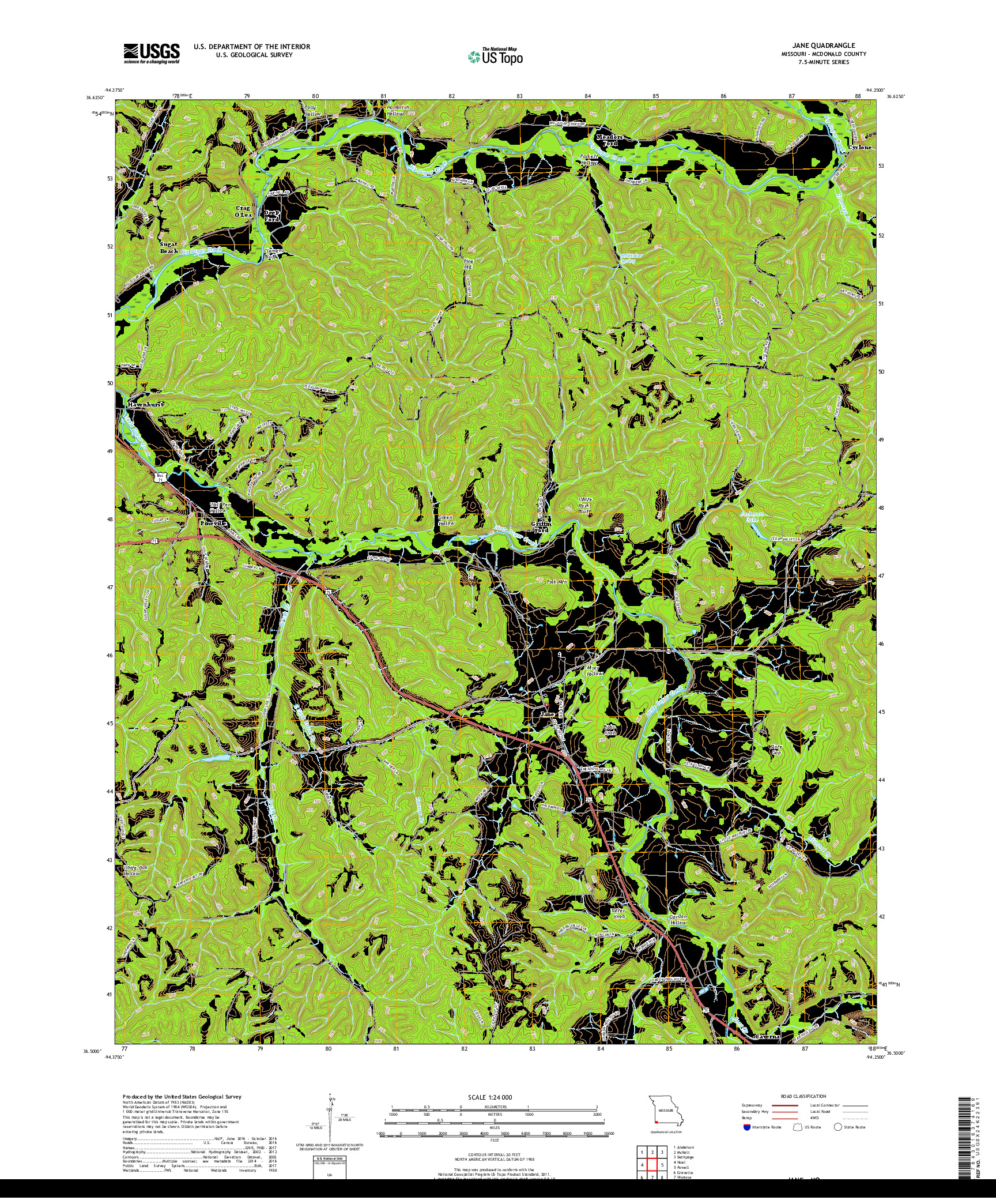 USGS US TOPO 7.5-MINUTE MAP FOR JANE, MO 2017