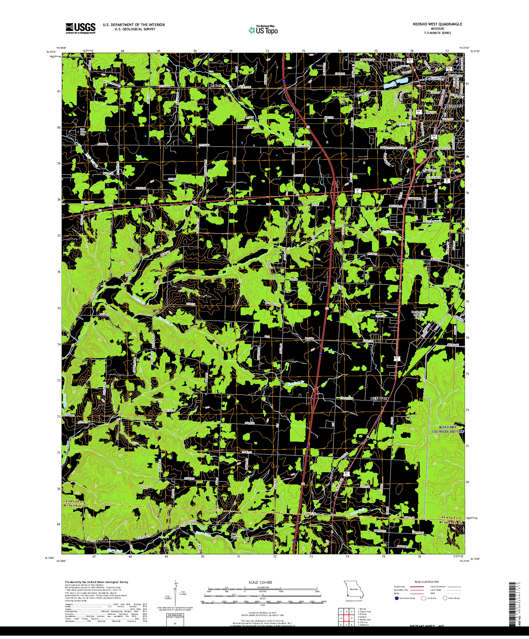 USGS US TOPO 7.5-MINUTE MAP FOR NEOSHO WEST, MO 2017