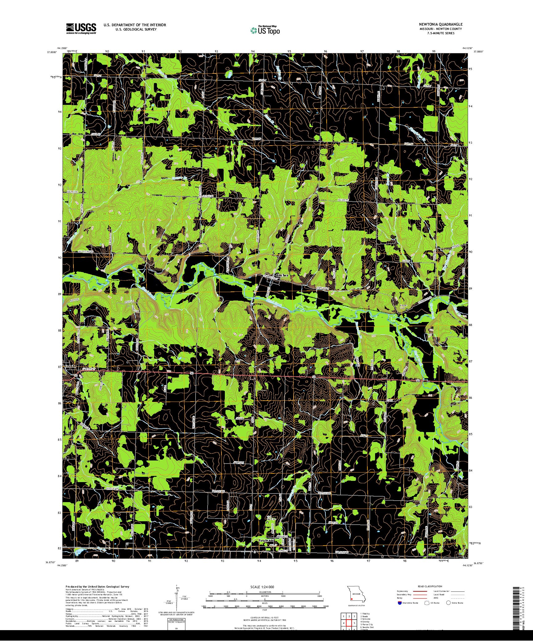 USGS US TOPO 7.5-MINUTE MAP FOR NEWTONIA, MO 2017