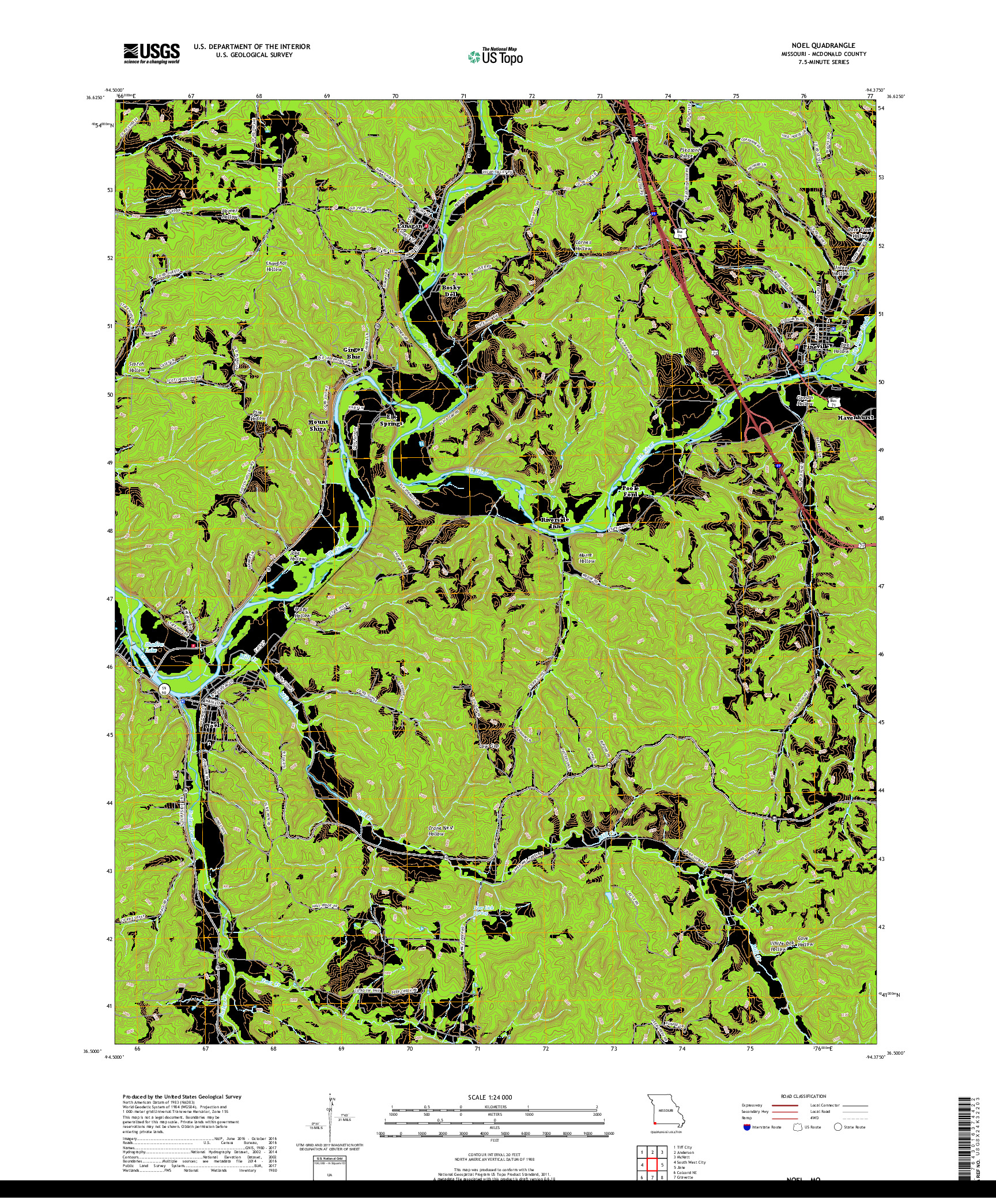 USGS US TOPO 7.5-MINUTE MAP FOR NOEL, MO 2017