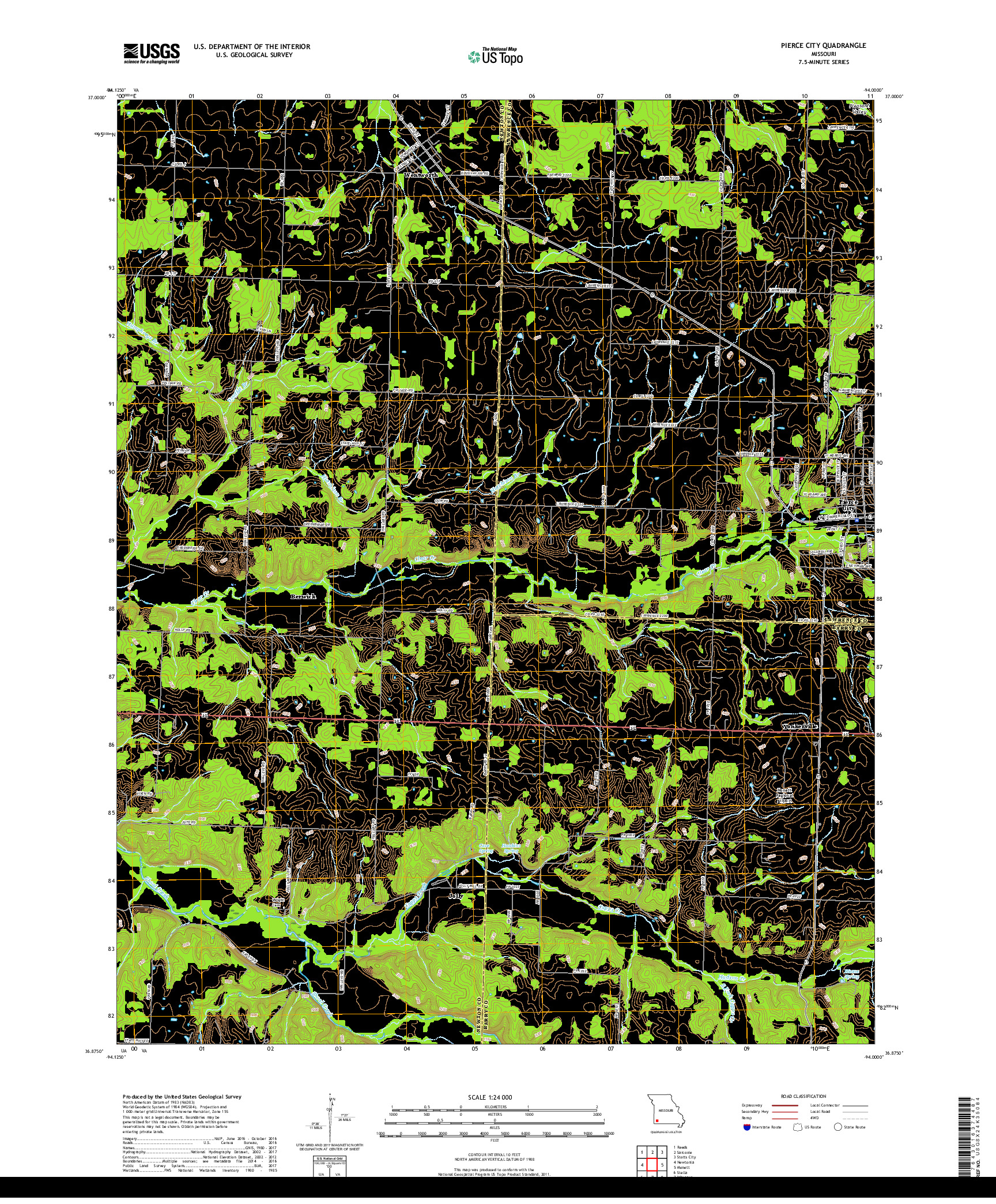 USGS US TOPO 7.5-MINUTE MAP FOR PIERCE CITY, MO 2017