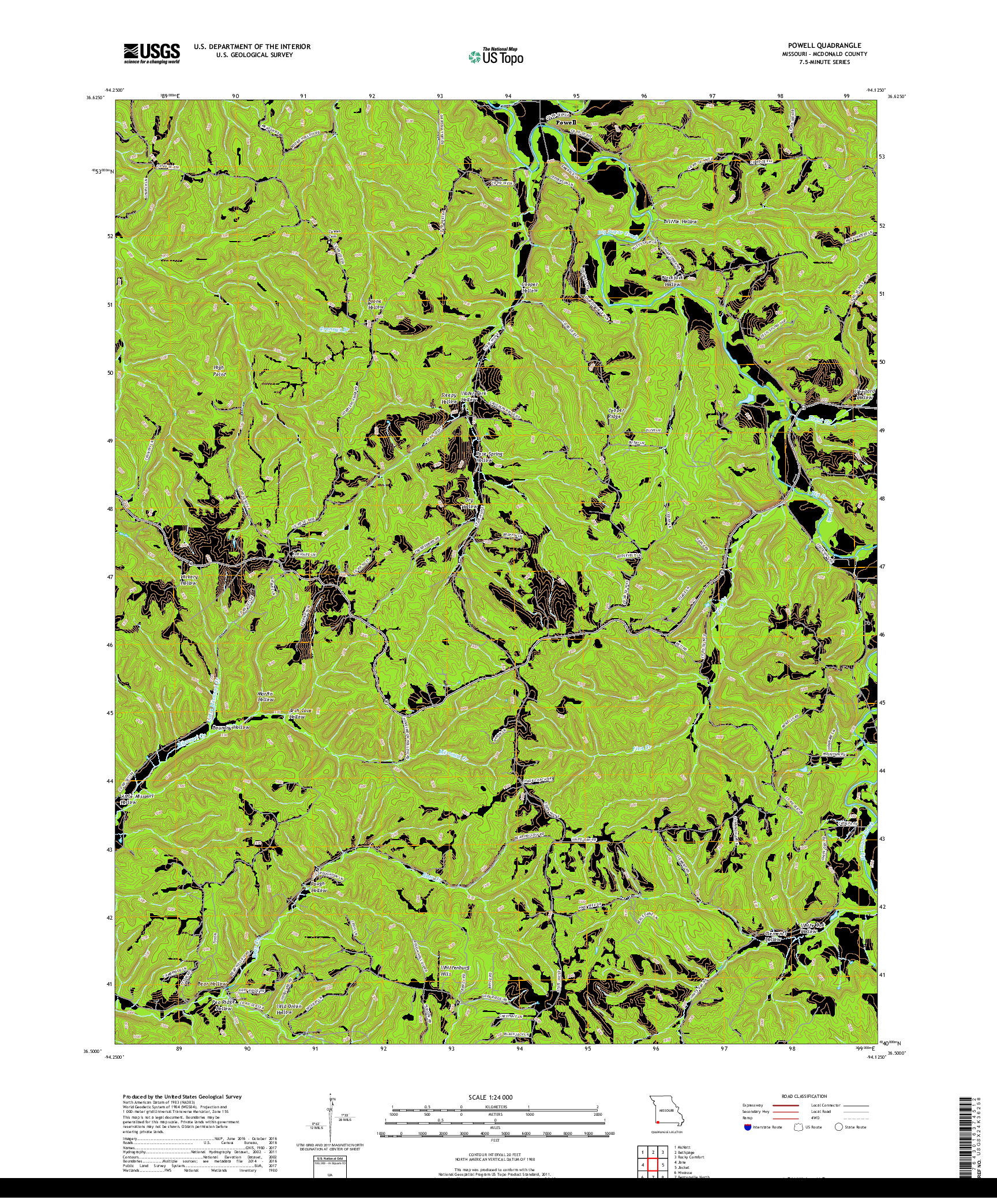 USGS US TOPO 7.5-MINUTE MAP FOR POWELL, MO 2017