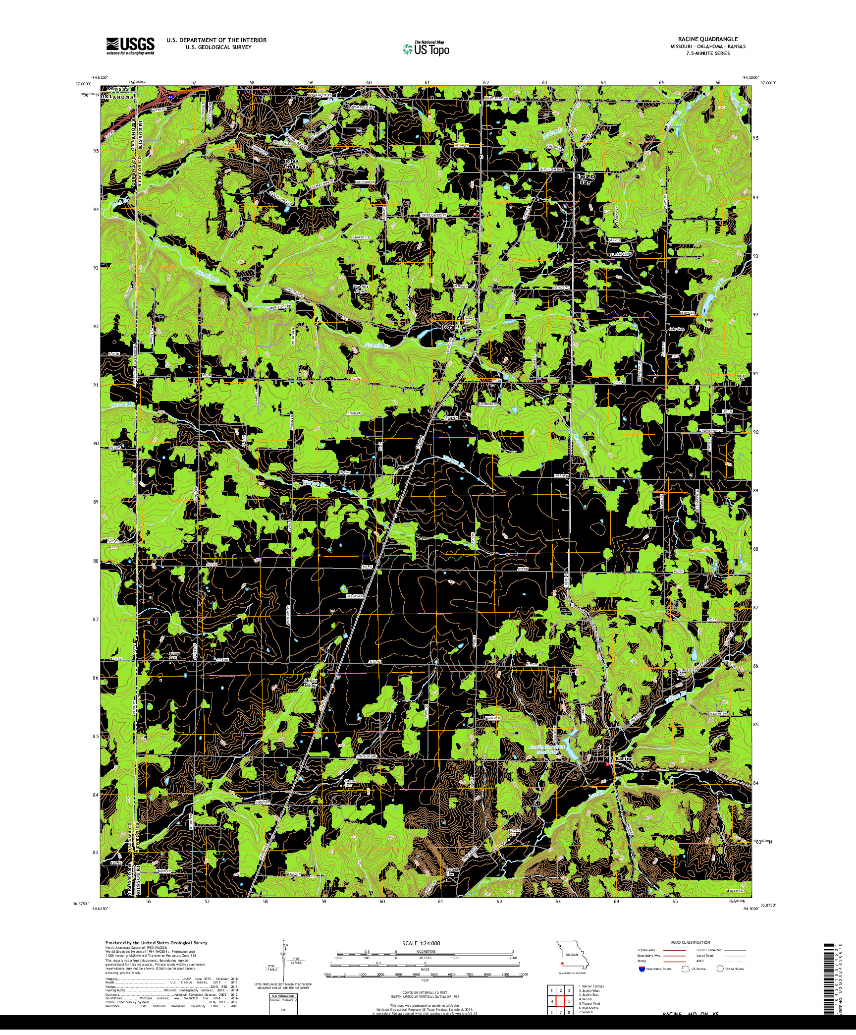 USGS US TOPO 7.5-MINUTE MAP FOR RACINE, MO,OK,KS 2017