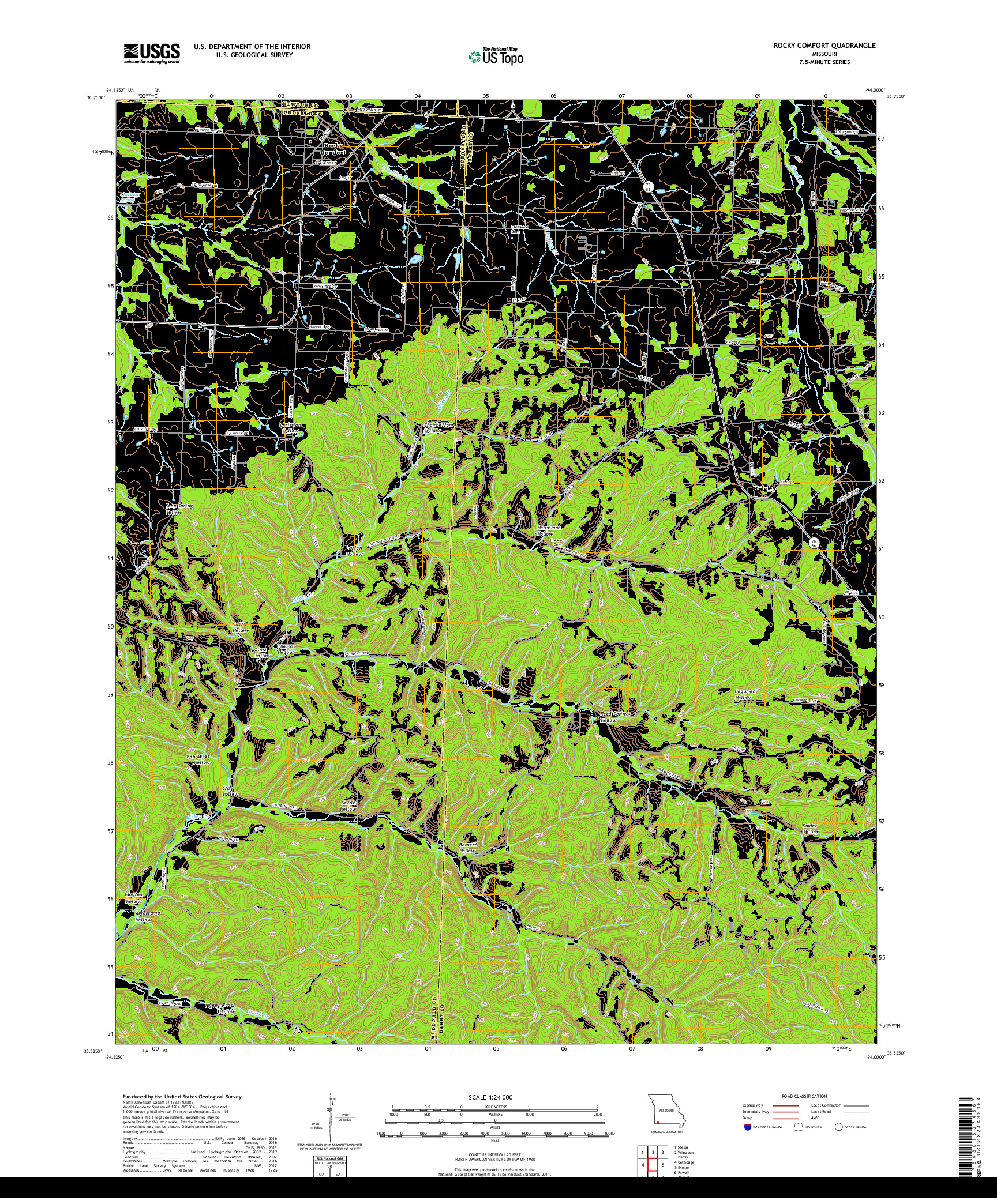 USGS US TOPO 7.5-MINUTE MAP FOR ROCKY COMFORT, MO 2017