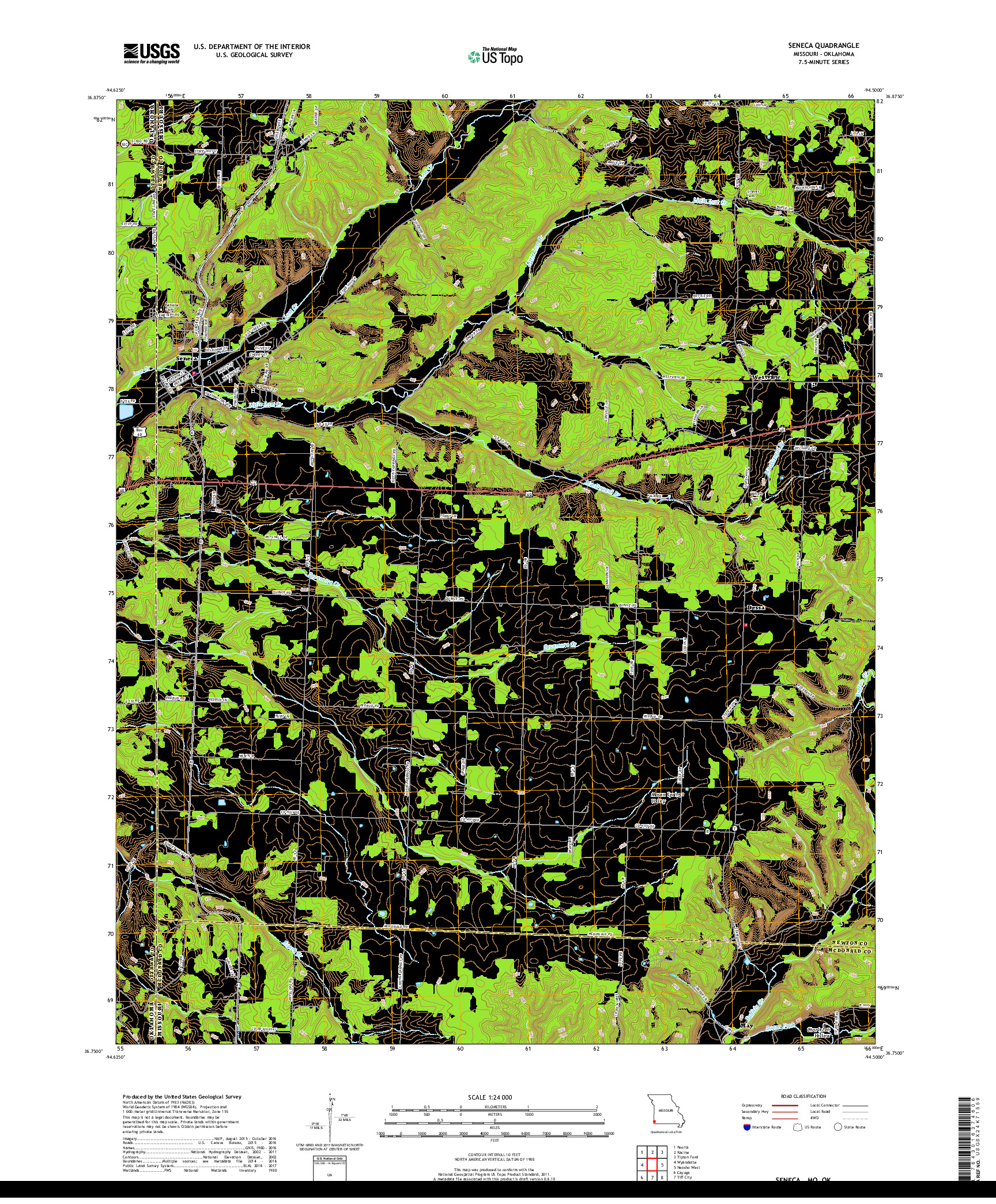 USGS US TOPO 7.5-MINUTE MAP FOR SENECA, MO,OK 2017