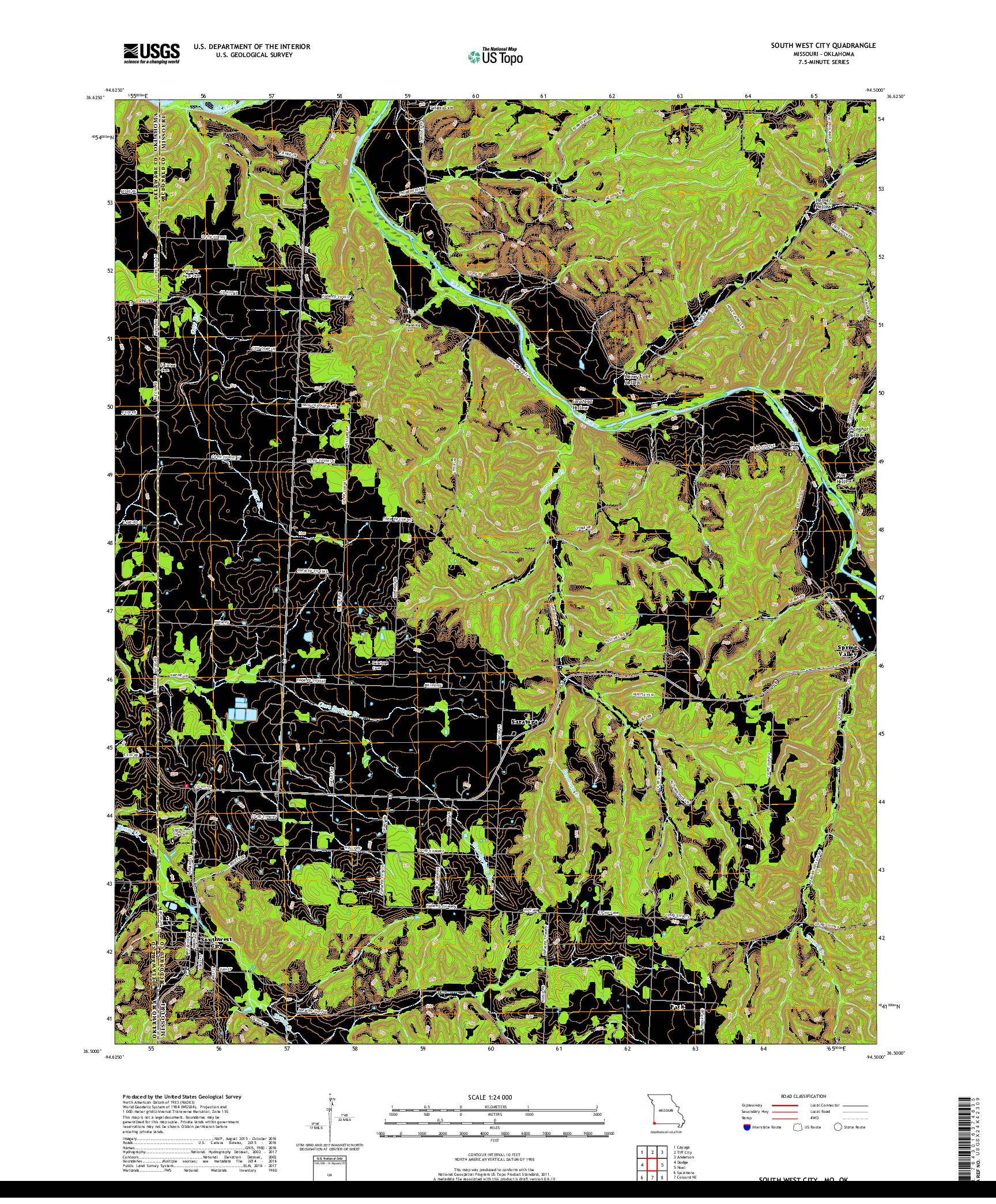 USGS US TOPO 7.5-MINUTE MAP FOR SOUTH WEST CITY, MO,OK 2017