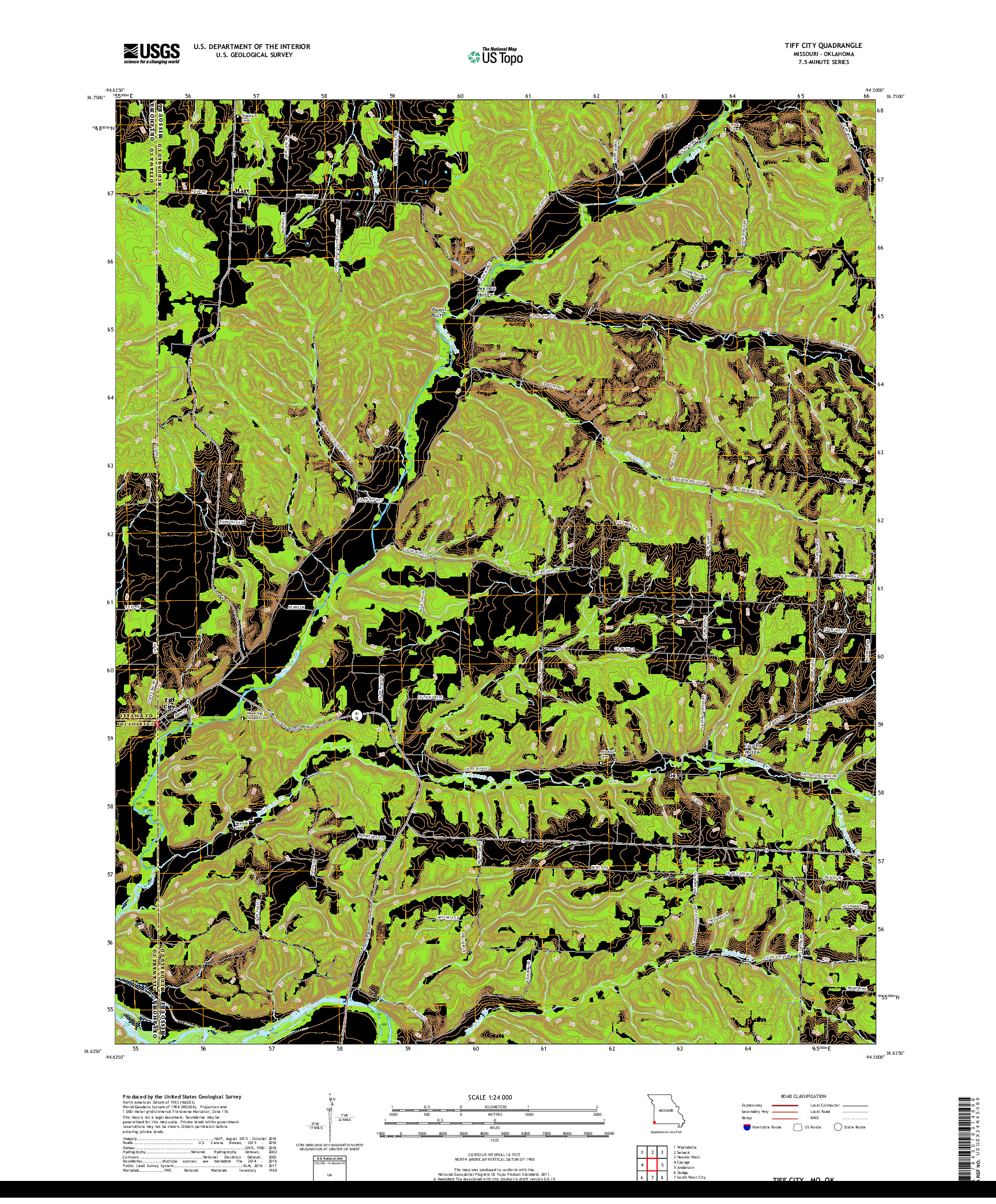 USGS US TOPO 7.5-MINUTE MAP FOR TIFF CITY, MO,OK 2017