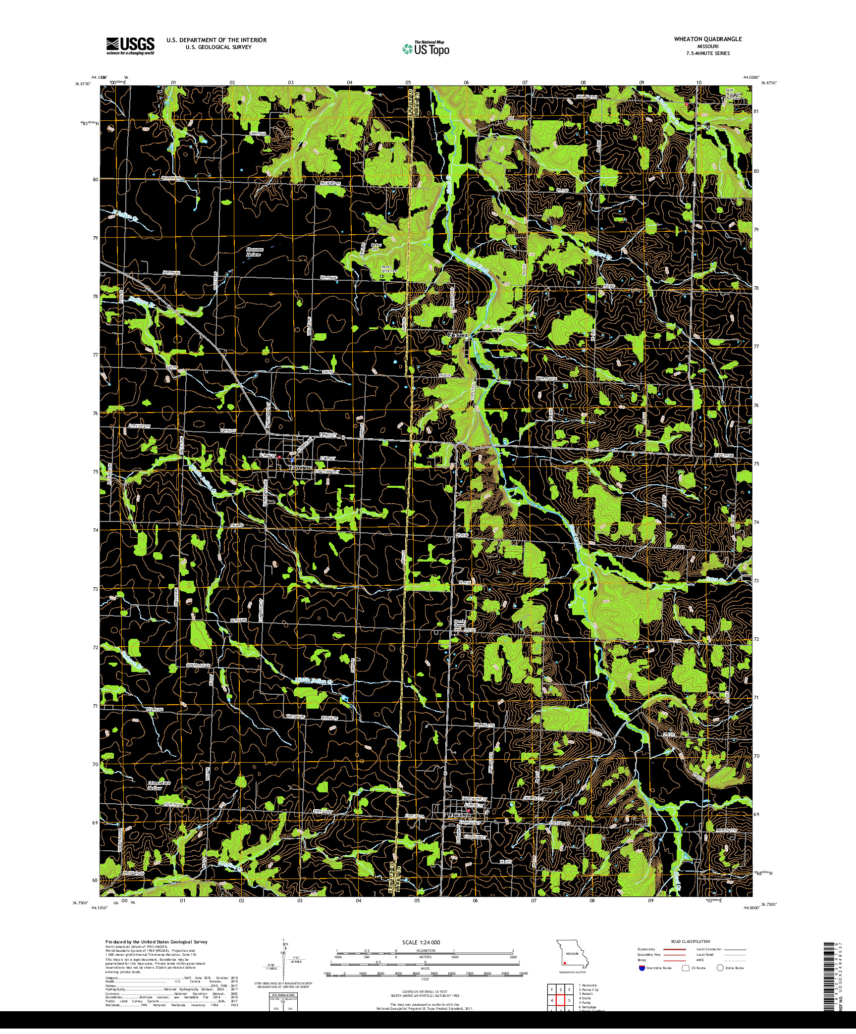 USGS US TOPO 7.5-MINUTE MAP FOR WHEATON, MO 2017