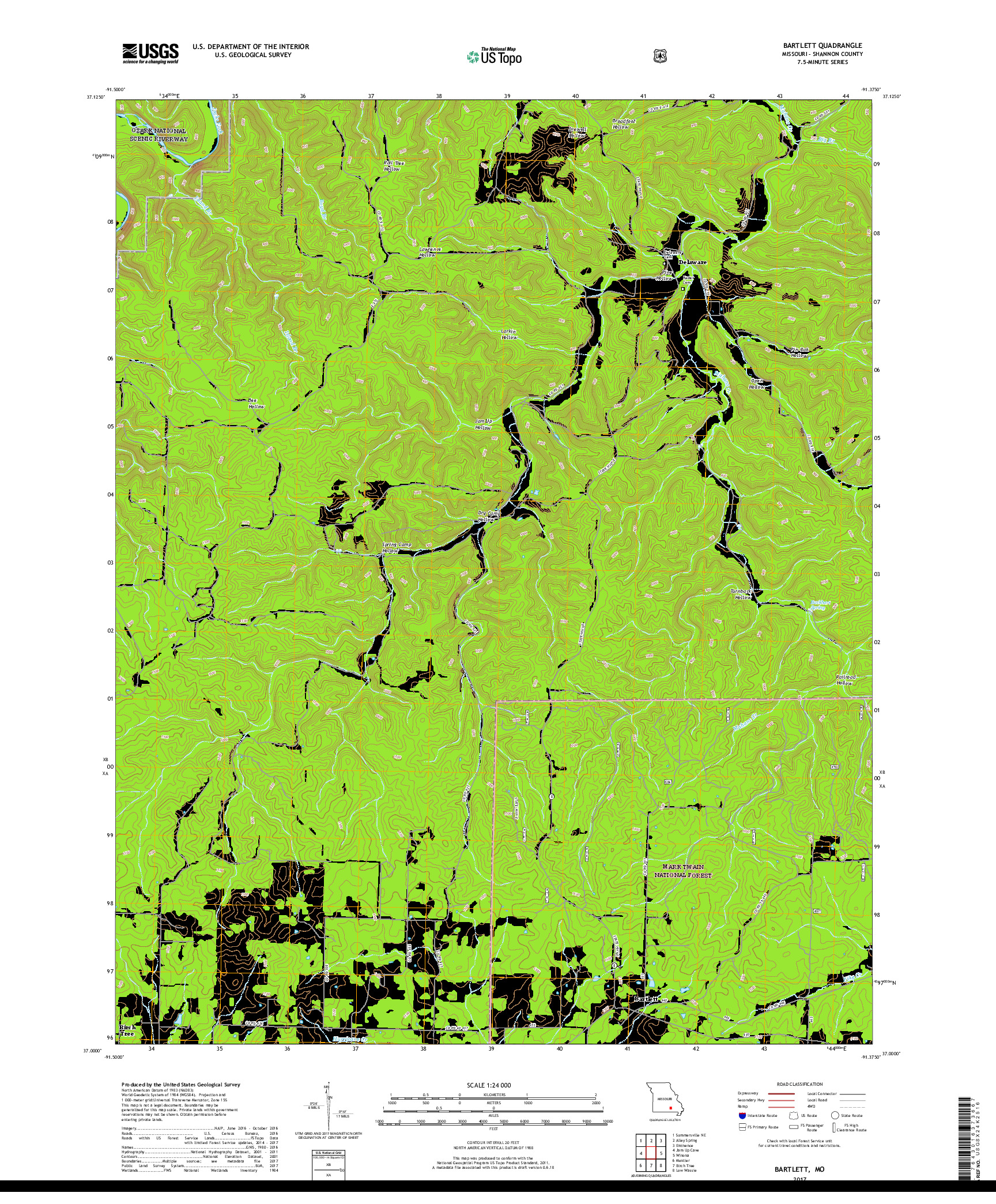 USGS US TOPO 7.5-MINUTE MAP FOR BARTLETT, MO 2017