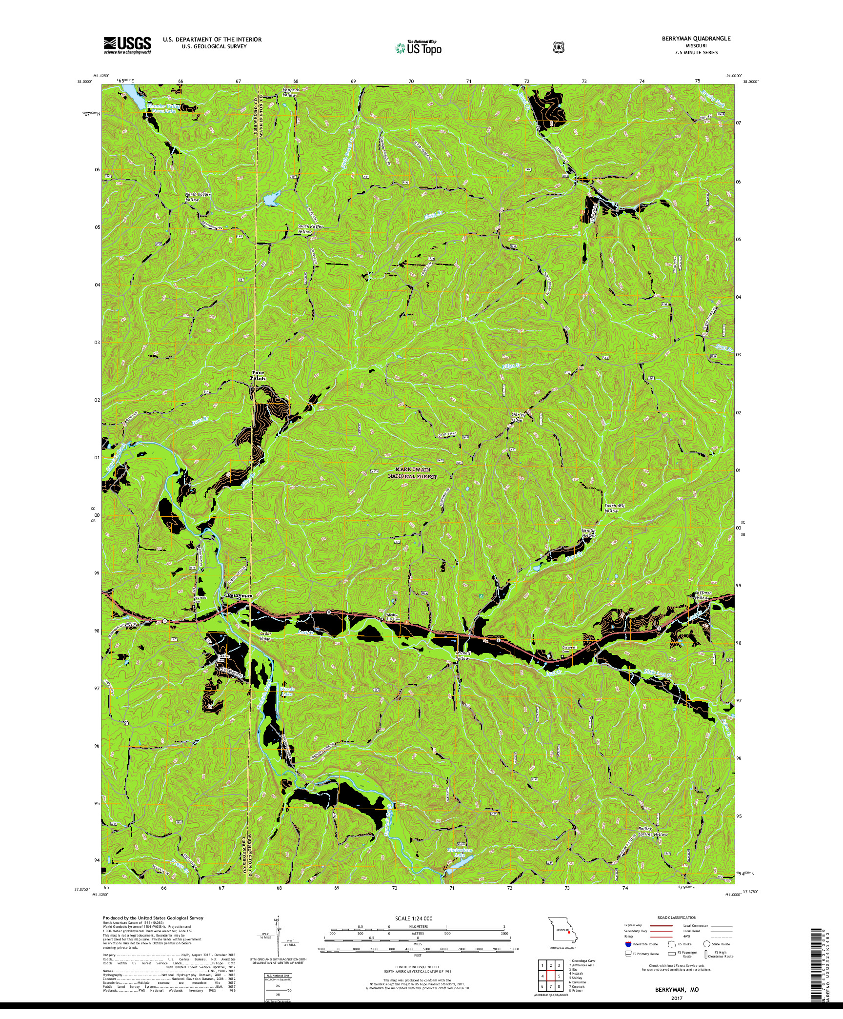 USGS US TOPO 7.5-MINUTE MAP FOR BERRYMAN, MO 2017